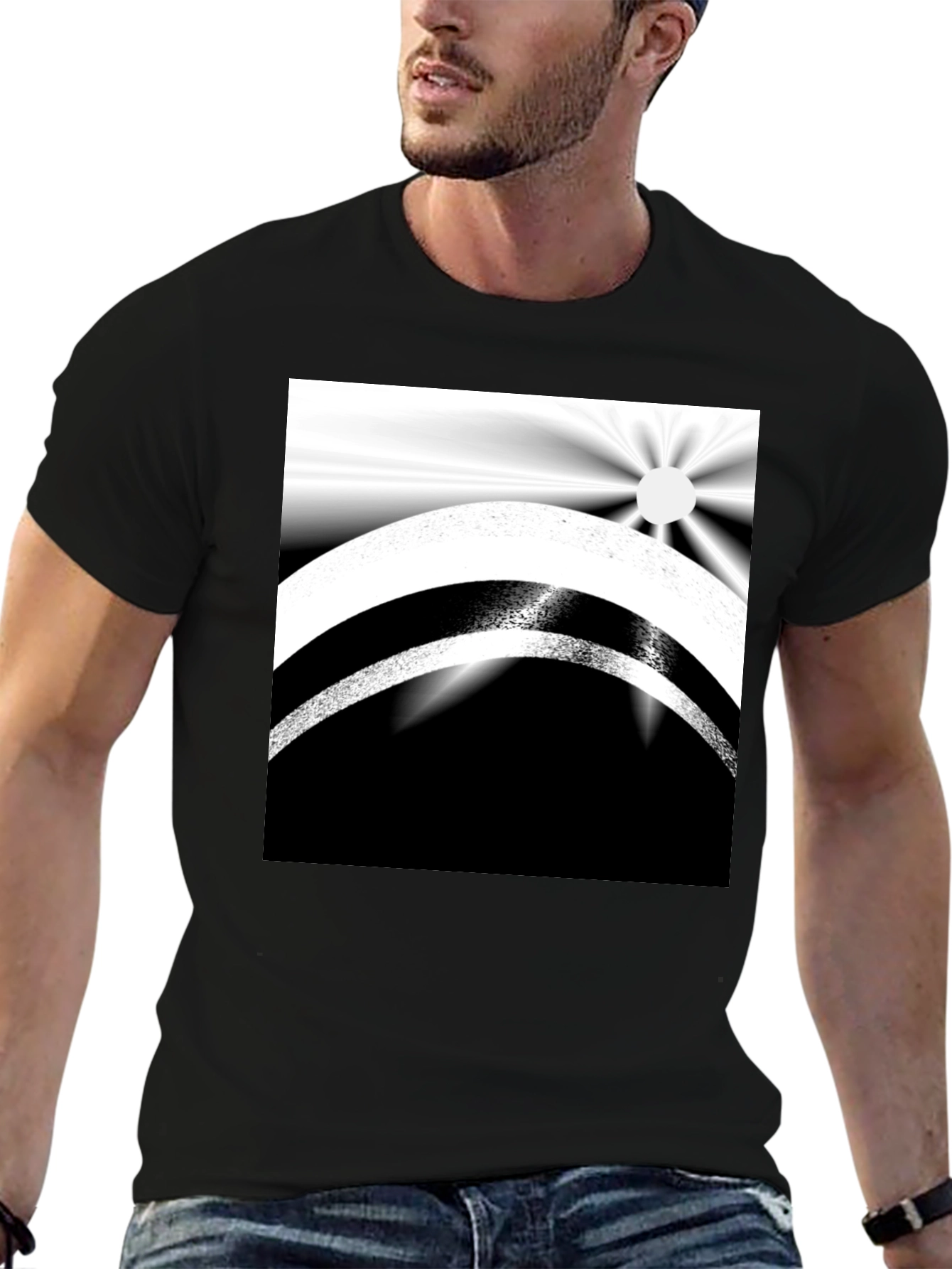 Black Abstract Black and White Graphic Tee view 6