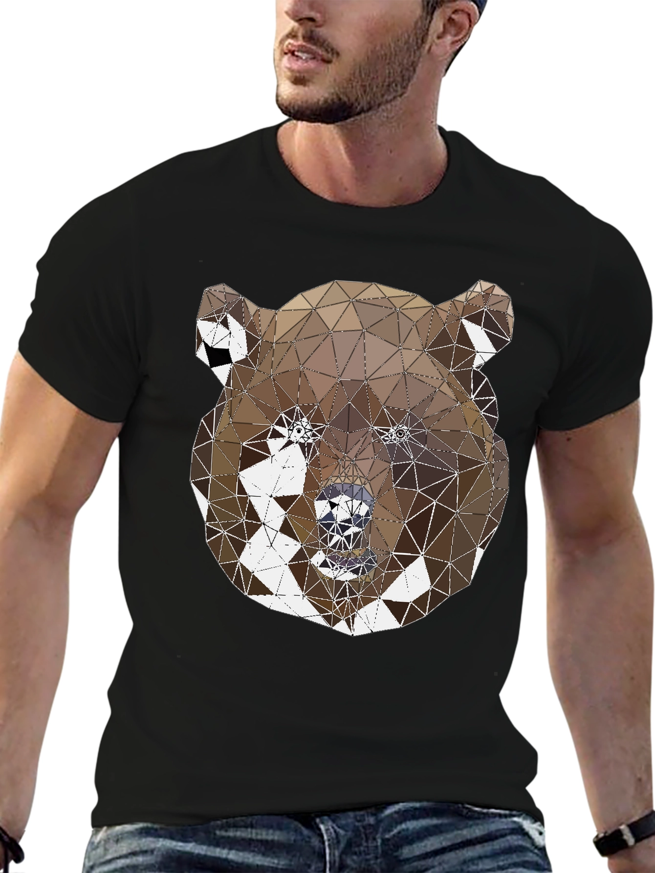 Black Geometric Bear Graphic Tee - Modern Animal Design view 6