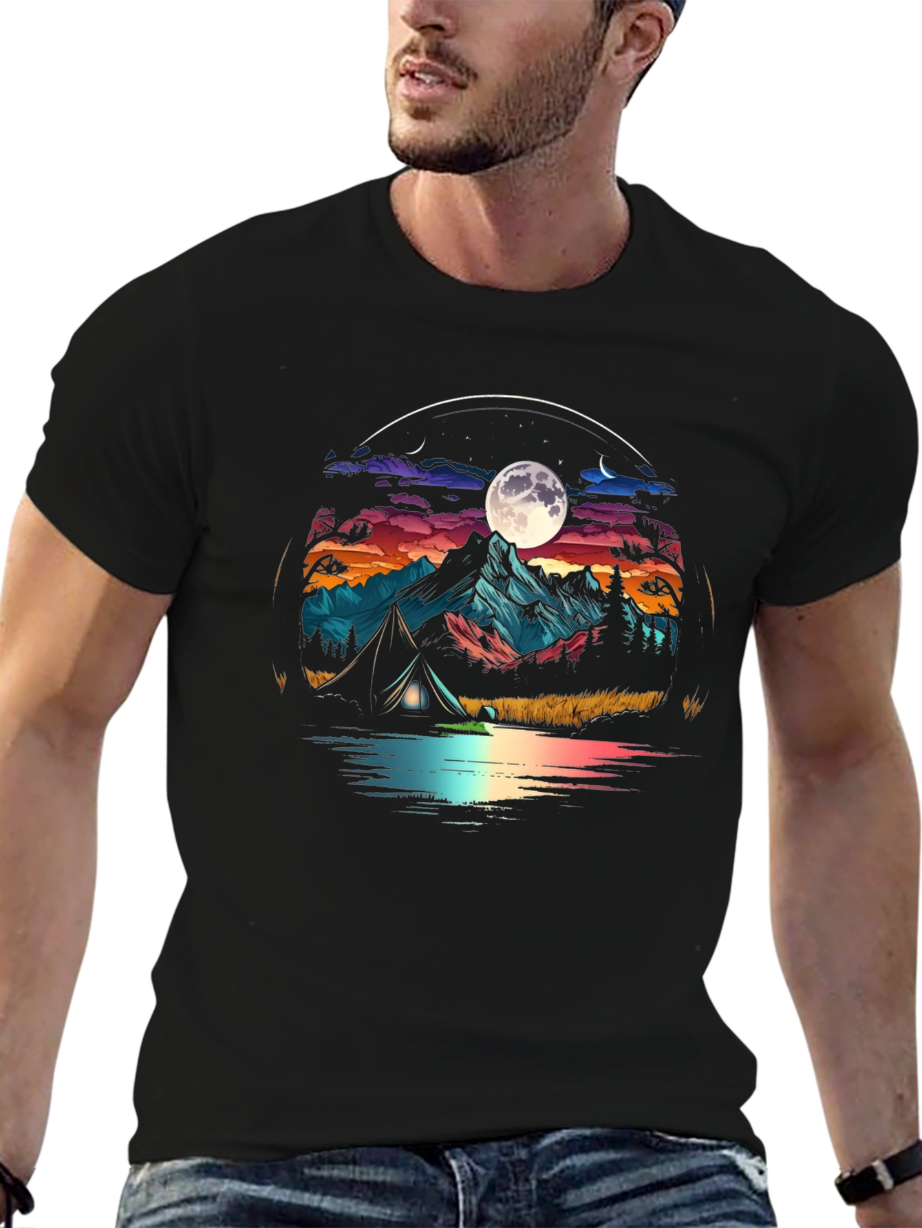 Black Camping Under the Moon T-Shirt view 6