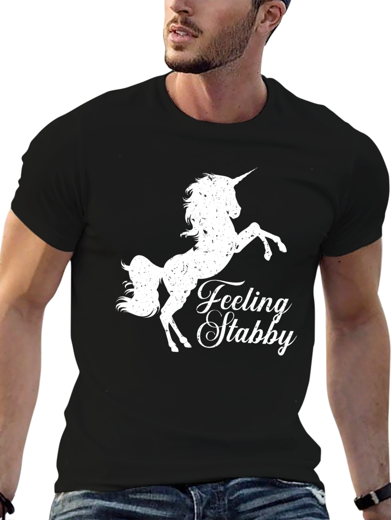 Black Feeling Stabby Unicorn Graphic Tee - Black T-Shirt view 6