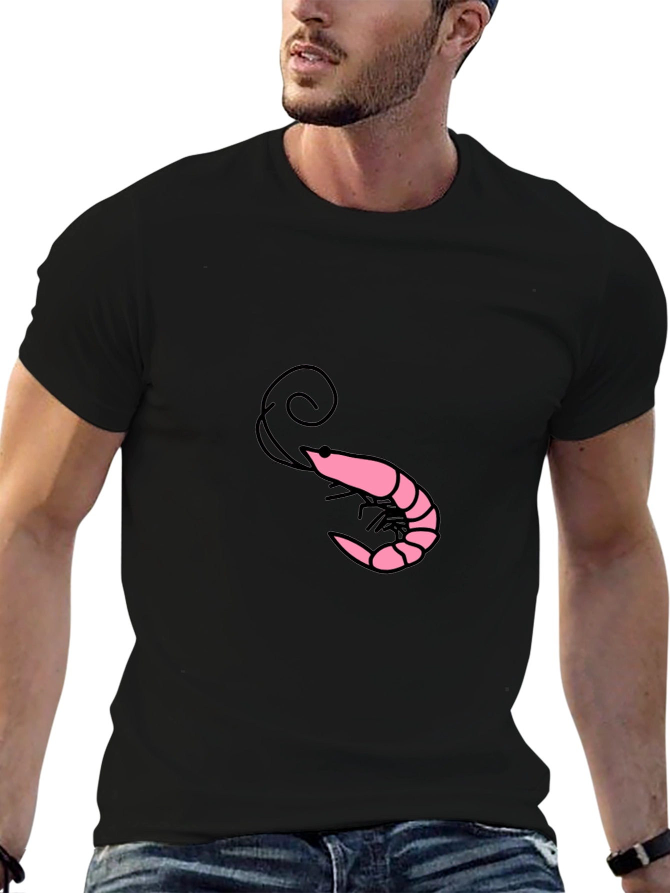 Black Shrimp Graphic Tee - Black Cotton Blend Shirt view 6