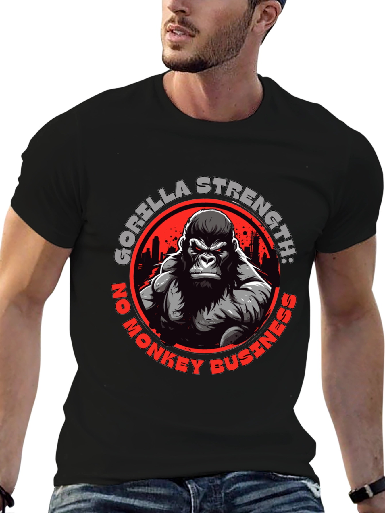 Black Gorilla Strength Graphic T-Shirt view 6