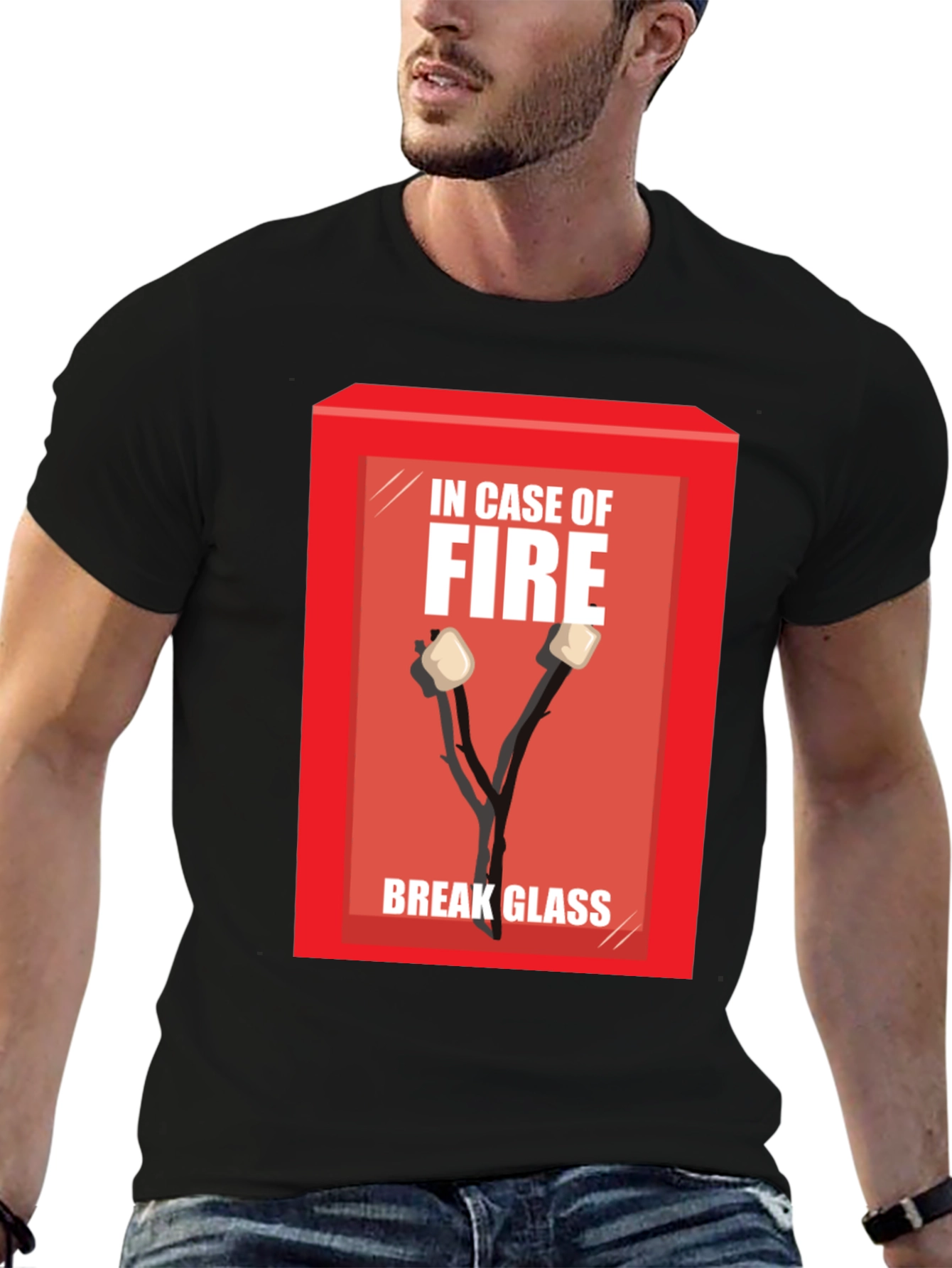 Black In Case of Fire Marshmallow T-Shirt view 6