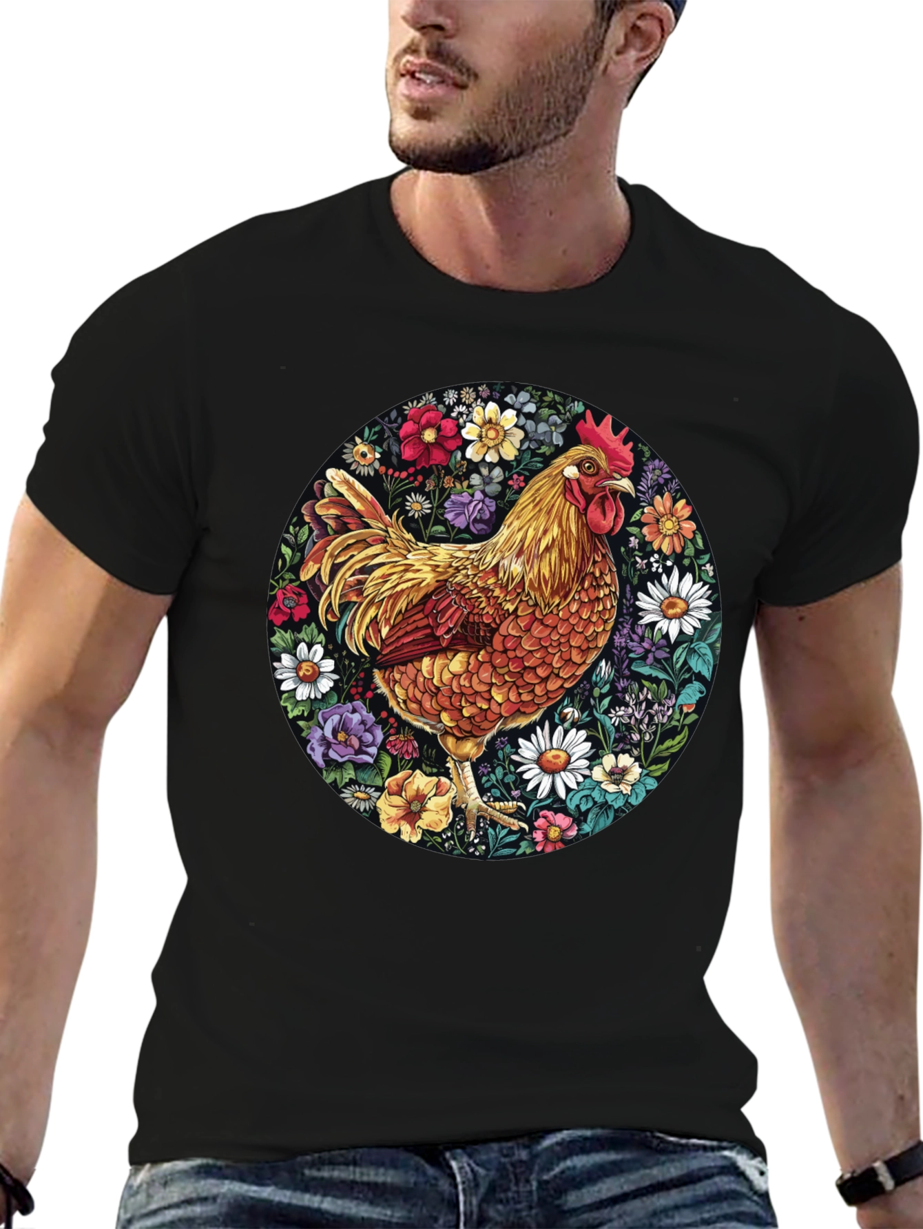 Black Floral Chicken Graphic Tee view 6