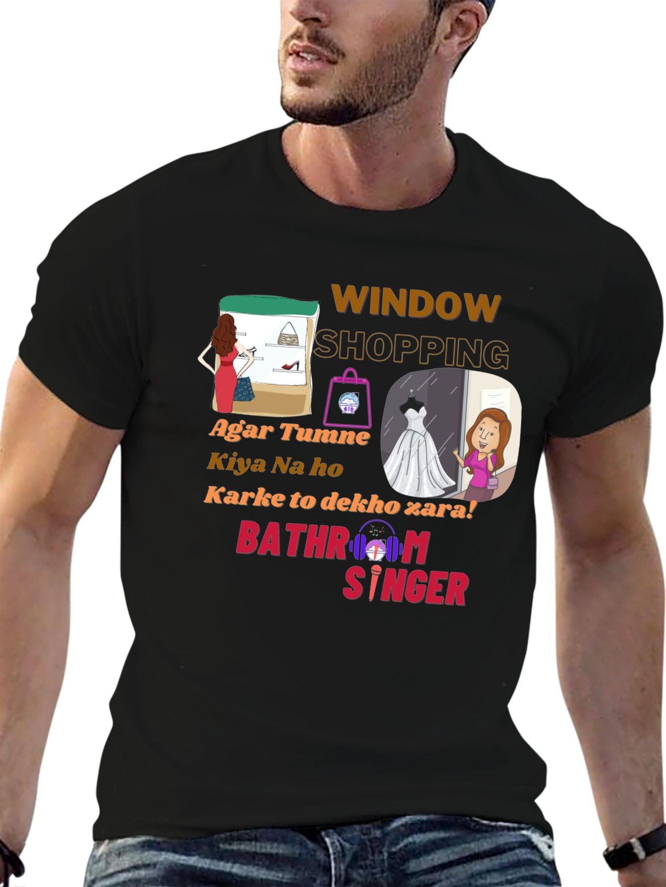 Black Window Shopping Graphic T-Shirt - Bathroom Singer view 6
