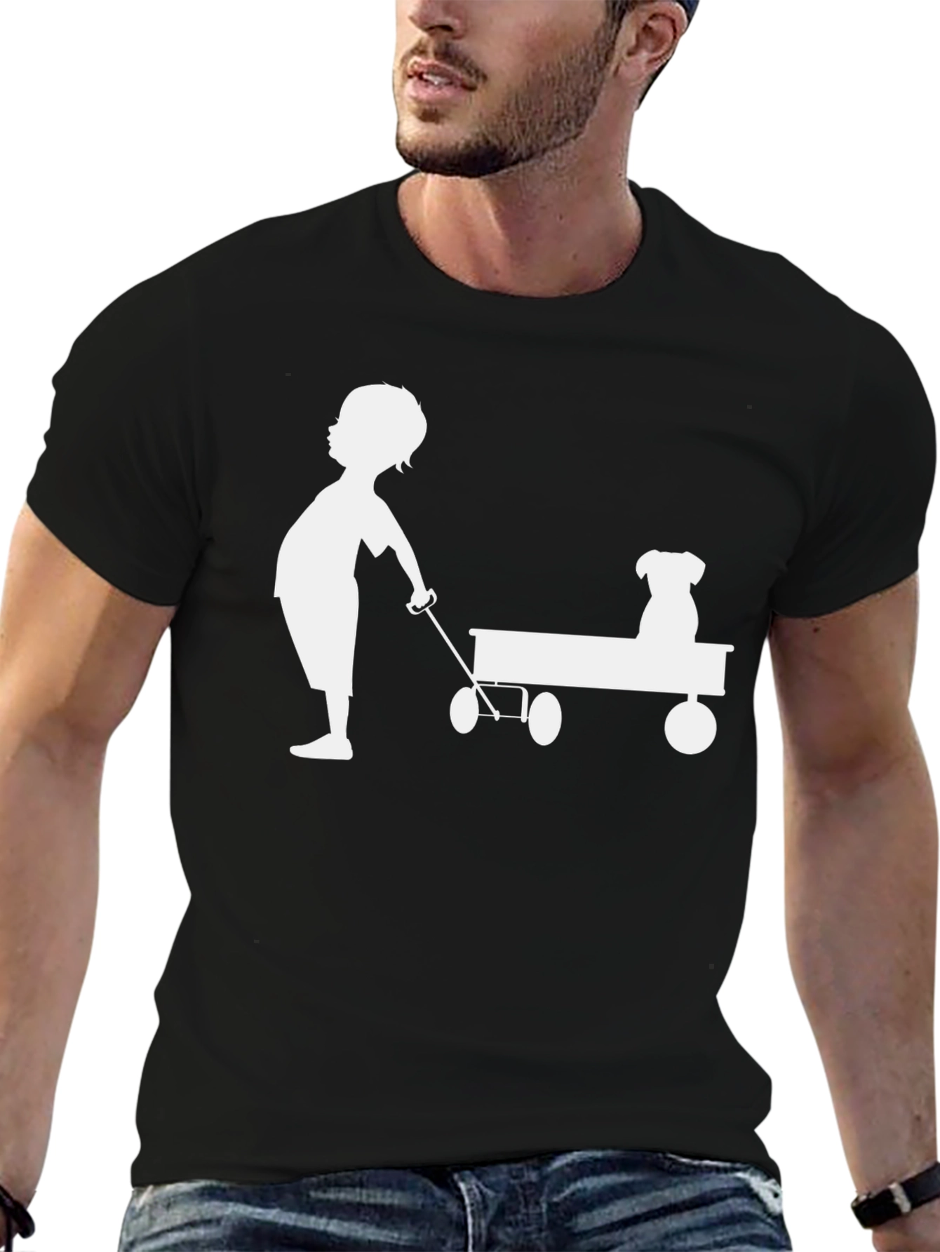 Black Boy and Dog Wagon Tee - Classic Black Cotton view 6