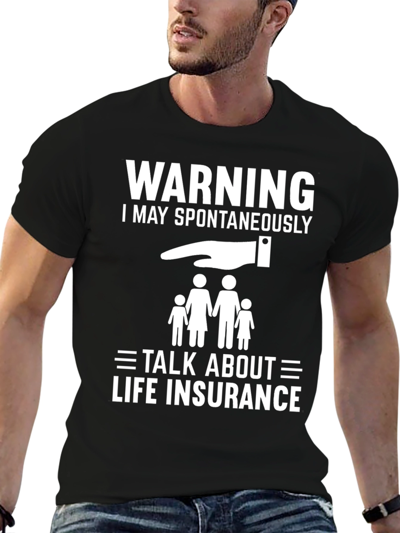 Black Warning: Spontaneous Life Insurance T-Shirt view 6