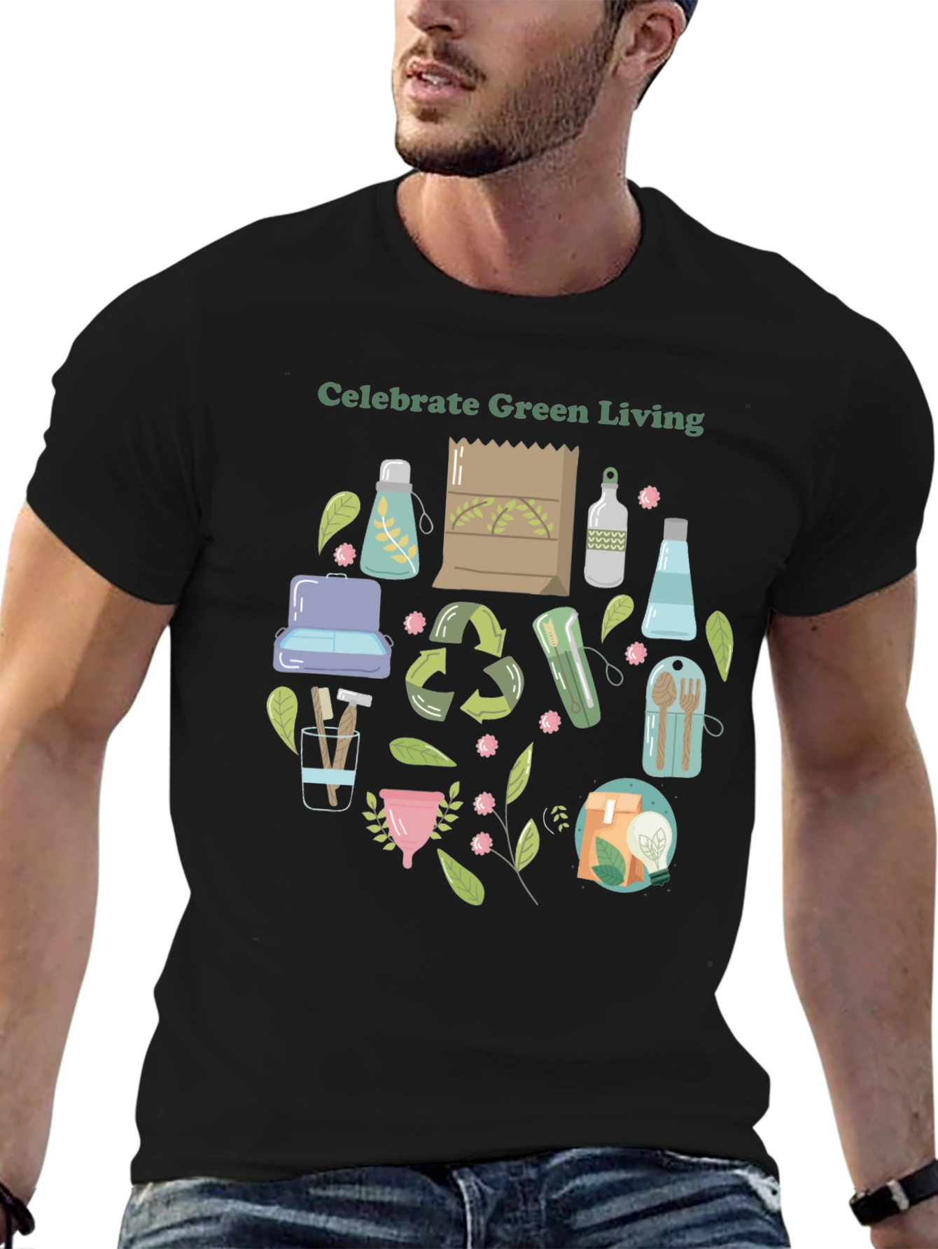 Black Eco-Friendly Living T-Shirt view 6