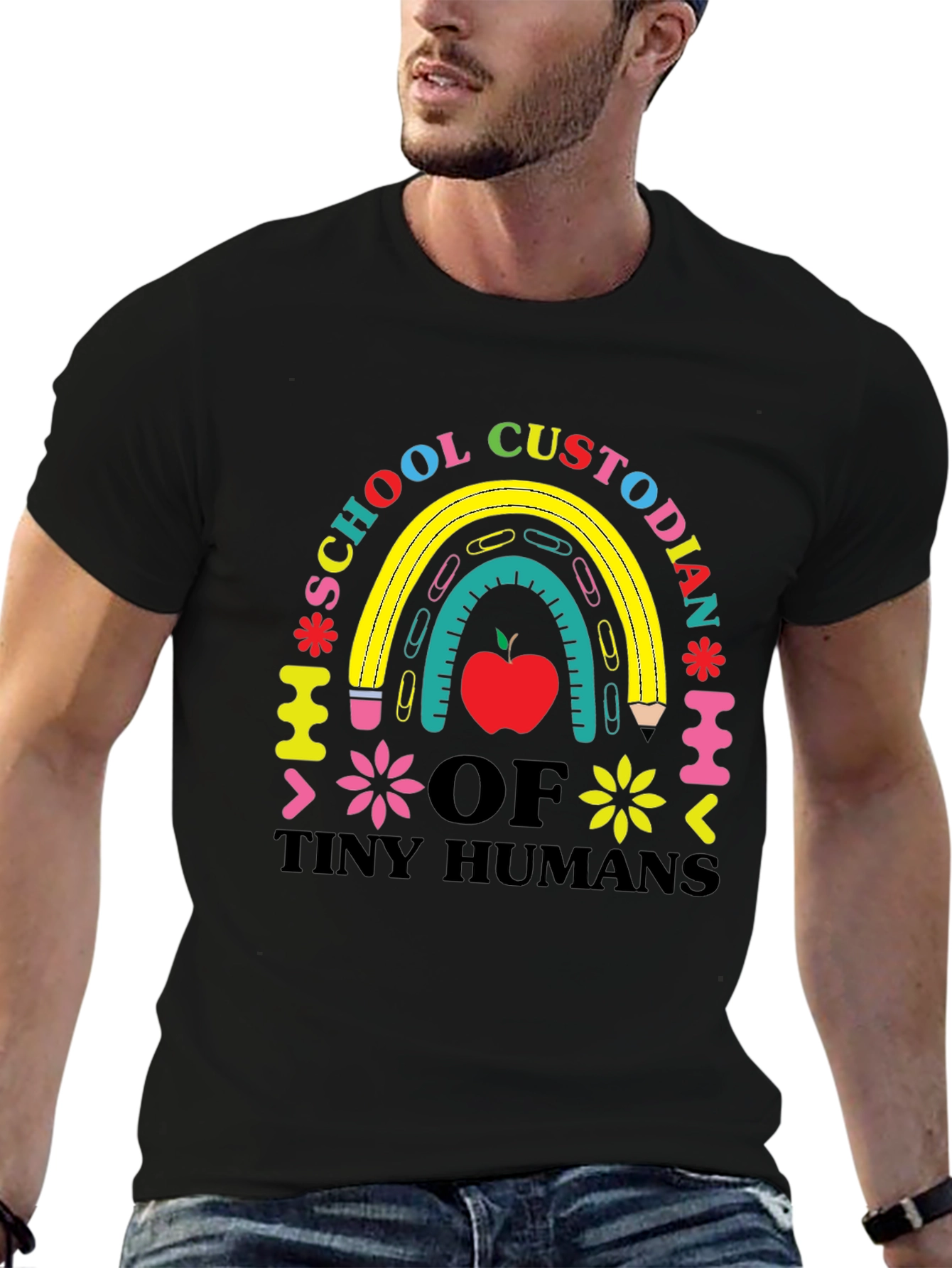 Black School Custodian of Tiny Humans T-Shirt view 6