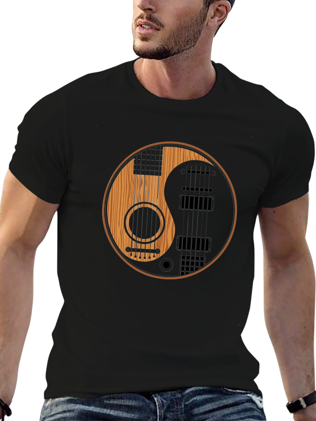 Black Yin Yang Guitar T-Shirt view 6