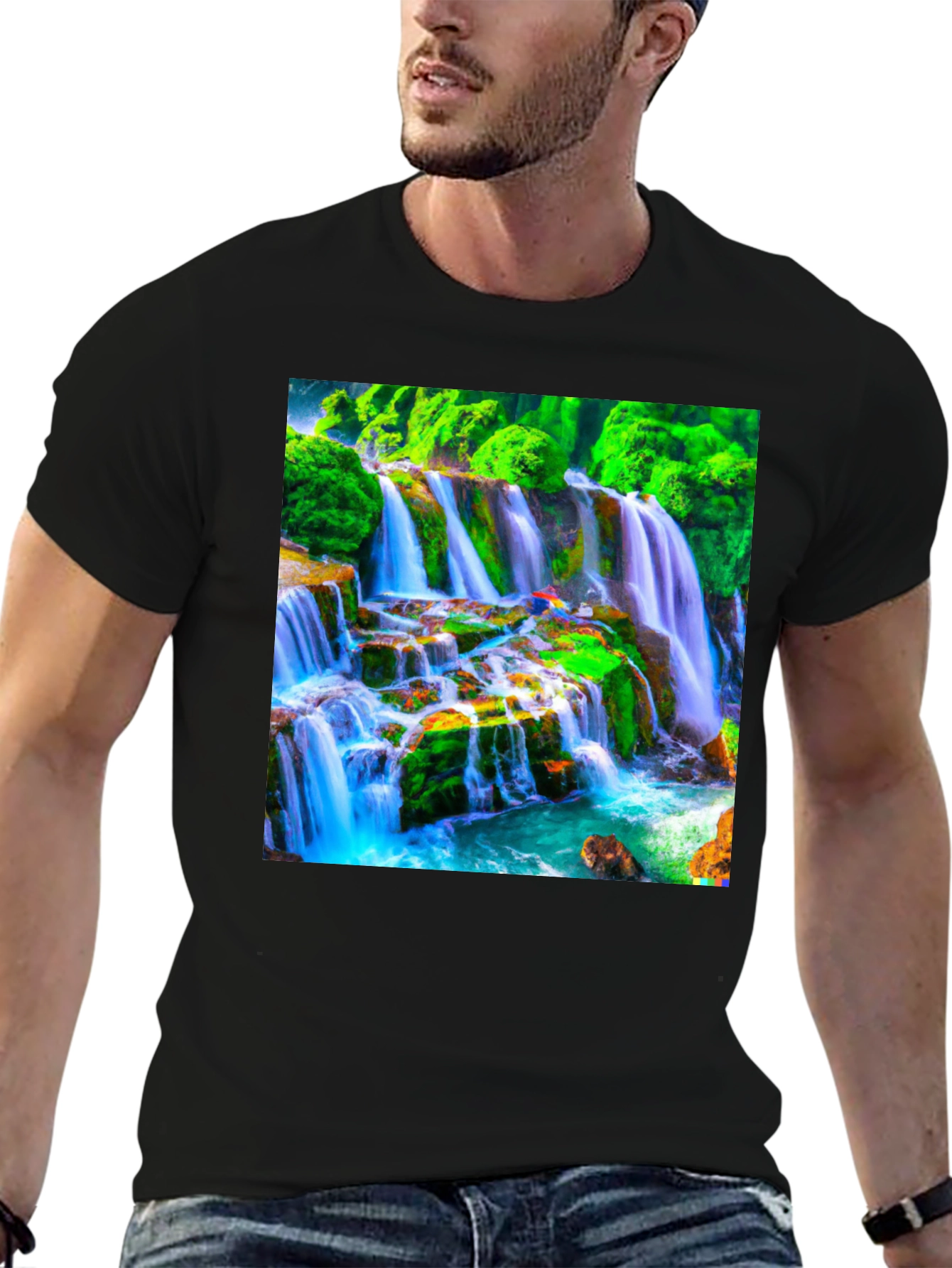 Black Waterfall Graphic Tee - Nature Lover's T-Shirt view 6