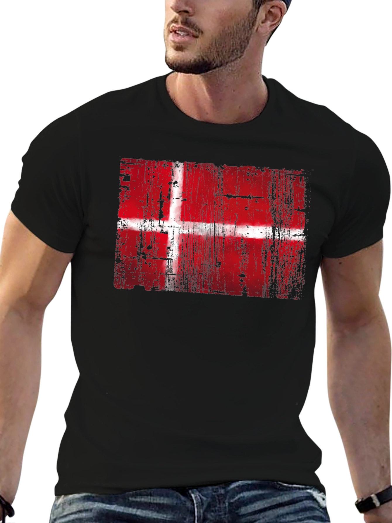 Black Danish Flag Graphic Print Black T-Shirt view 6