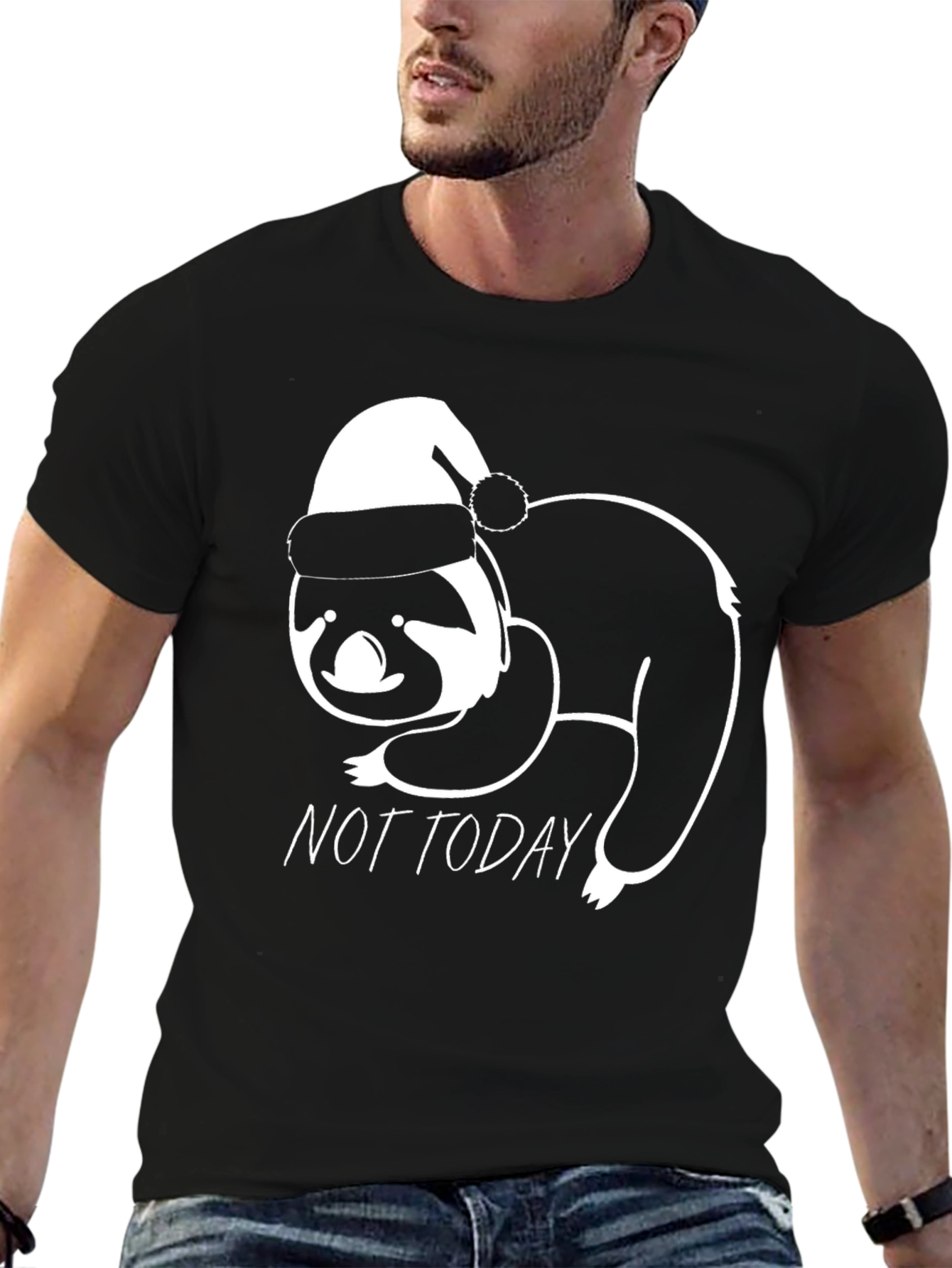 Black Not Today Sloth Santa Hat Graphic Tee view 6