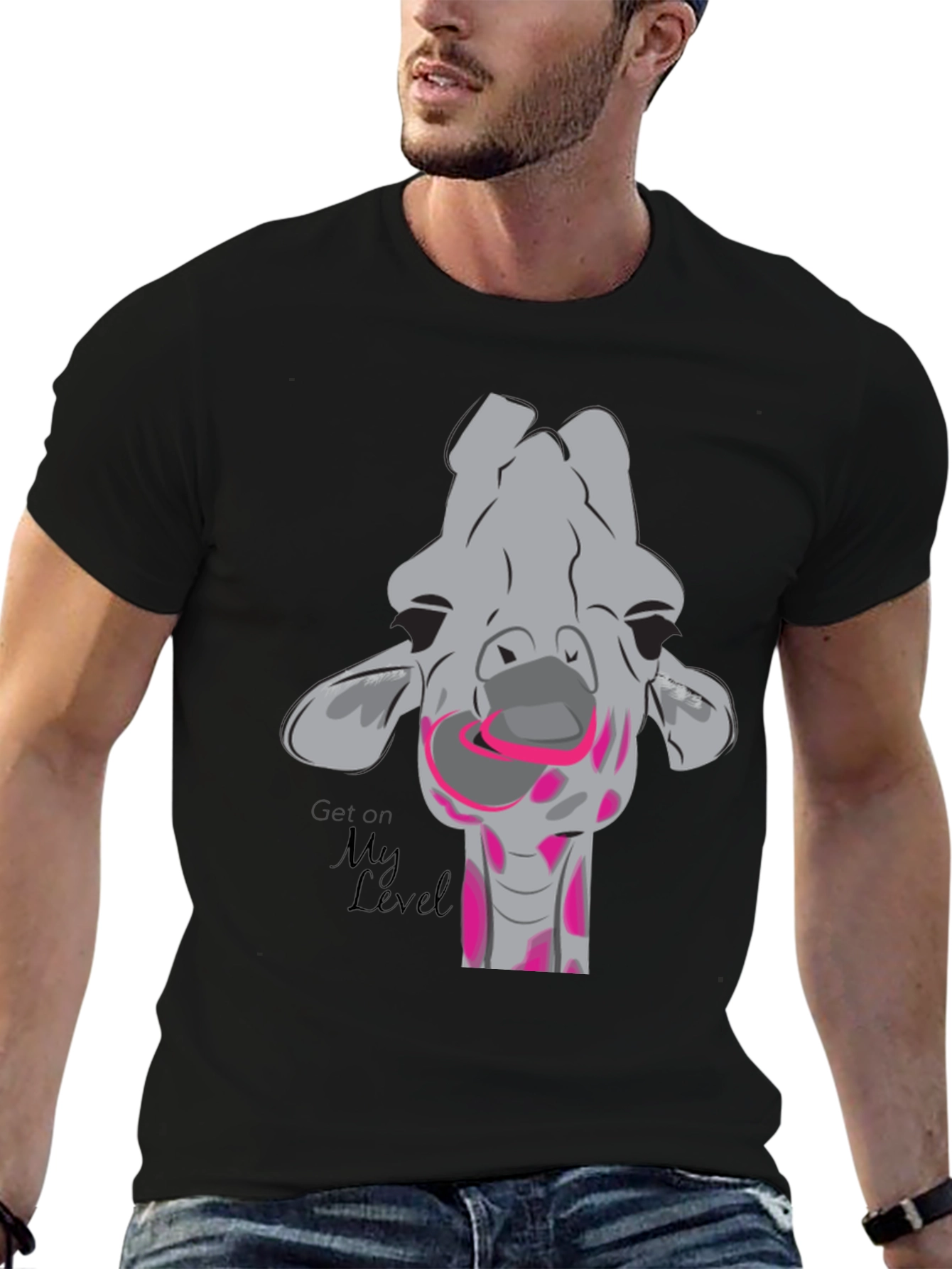 Black Giraffe Humor T-Shirt - Get On My Level view 6