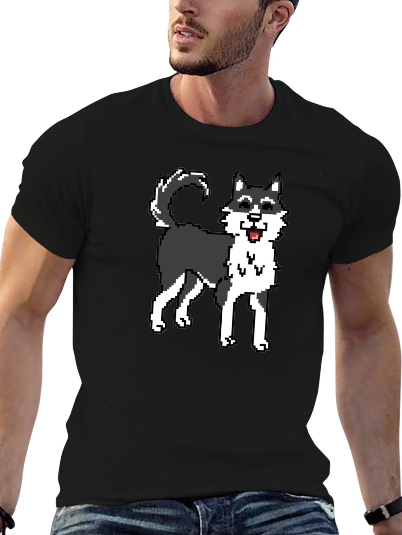 Black Pixel Husky Graphic Tee - Black view 6