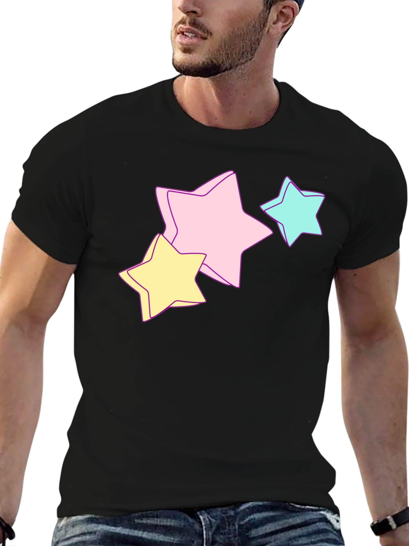Black Pastel Star Graphic Black T-Shirt view 6