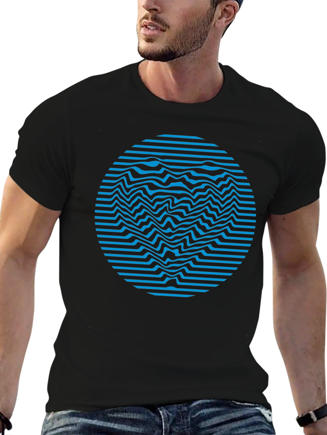 Black Abstract Wave Circle Graphic Tee view 6