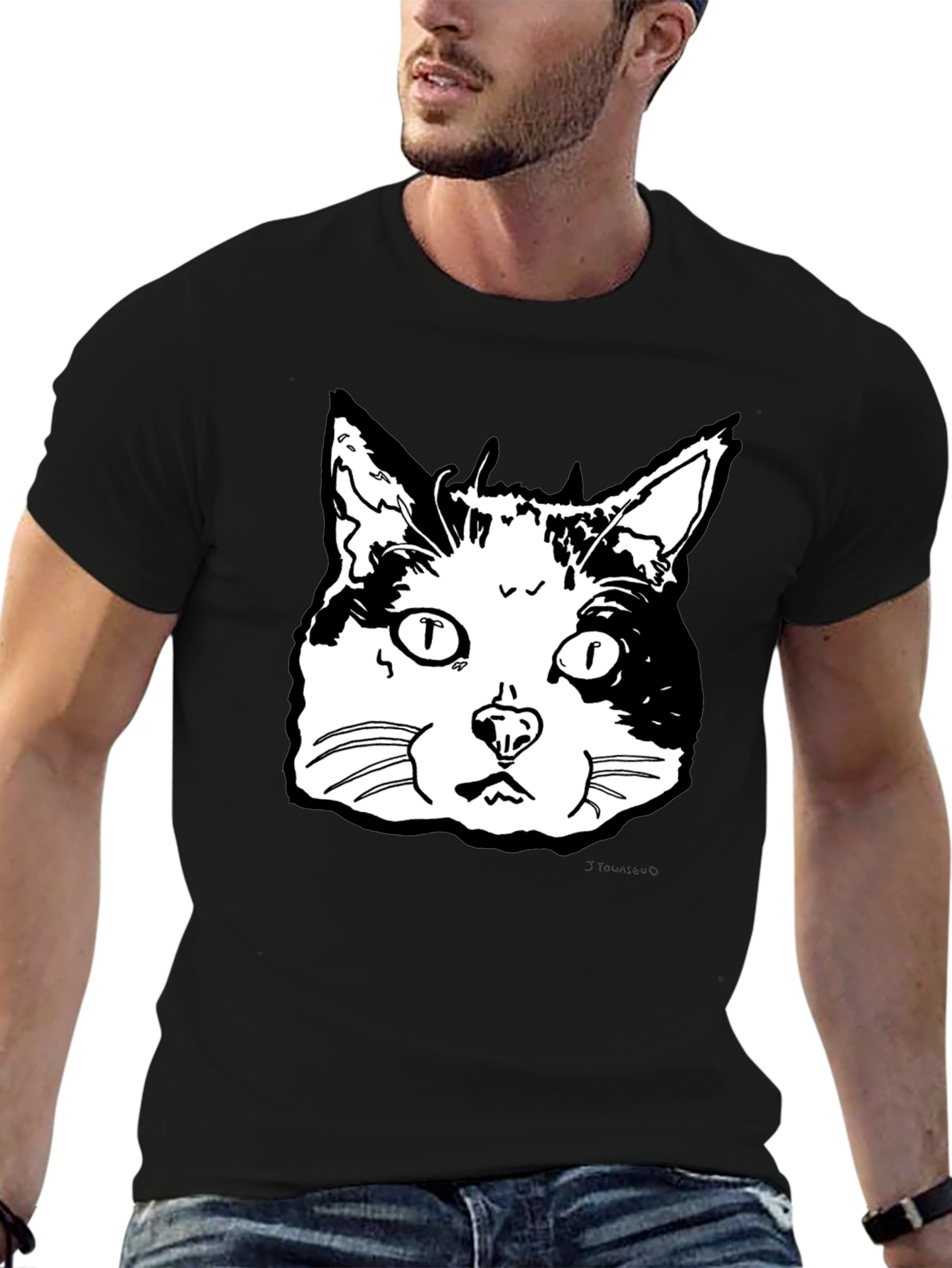 Black Cat Face Graphic T-Shirt - Black view 6