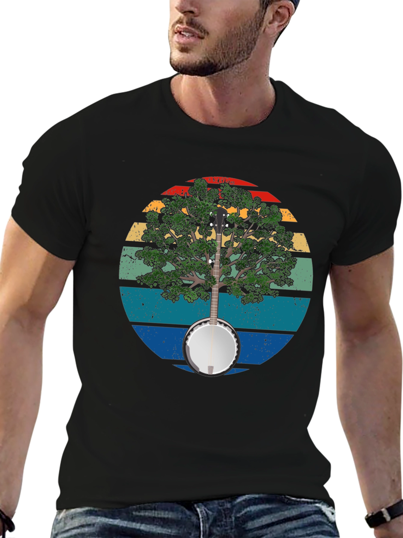 Black Banjo Tree Graphic T-Shirt view 6