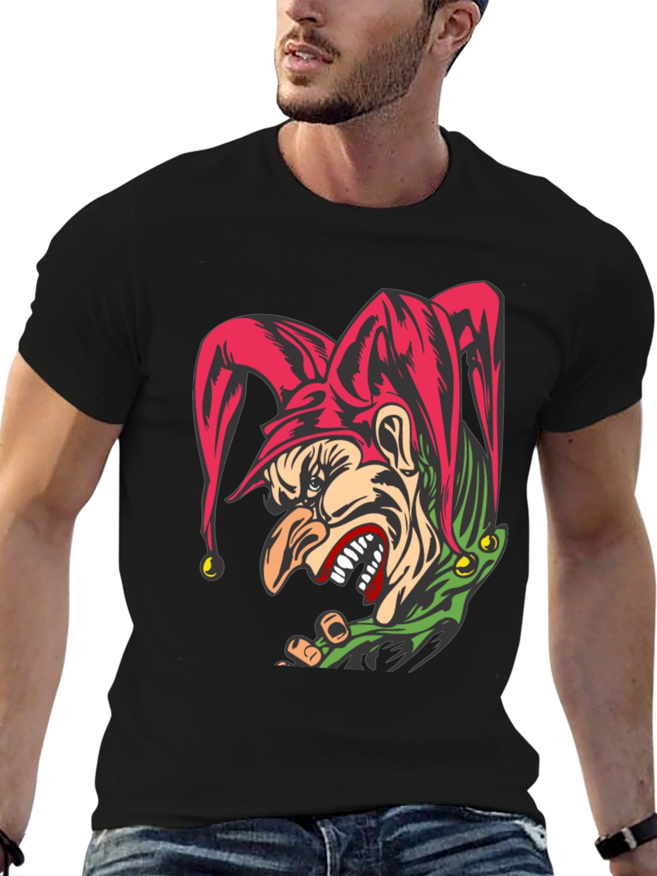 Black Evil Jester Graphic Tee - Black Cotton T-Shirt view 6