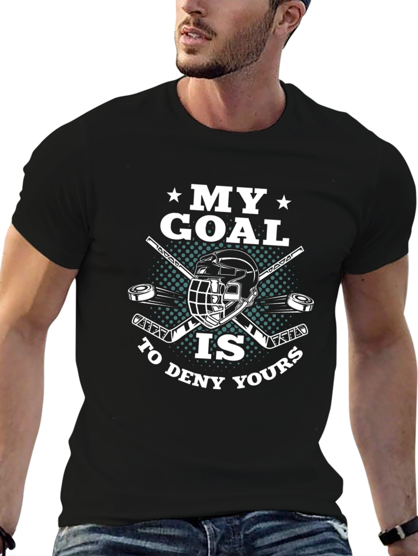 Black Hockey Goalie T-Shirt - My Goal Is To Deny Yours view 6