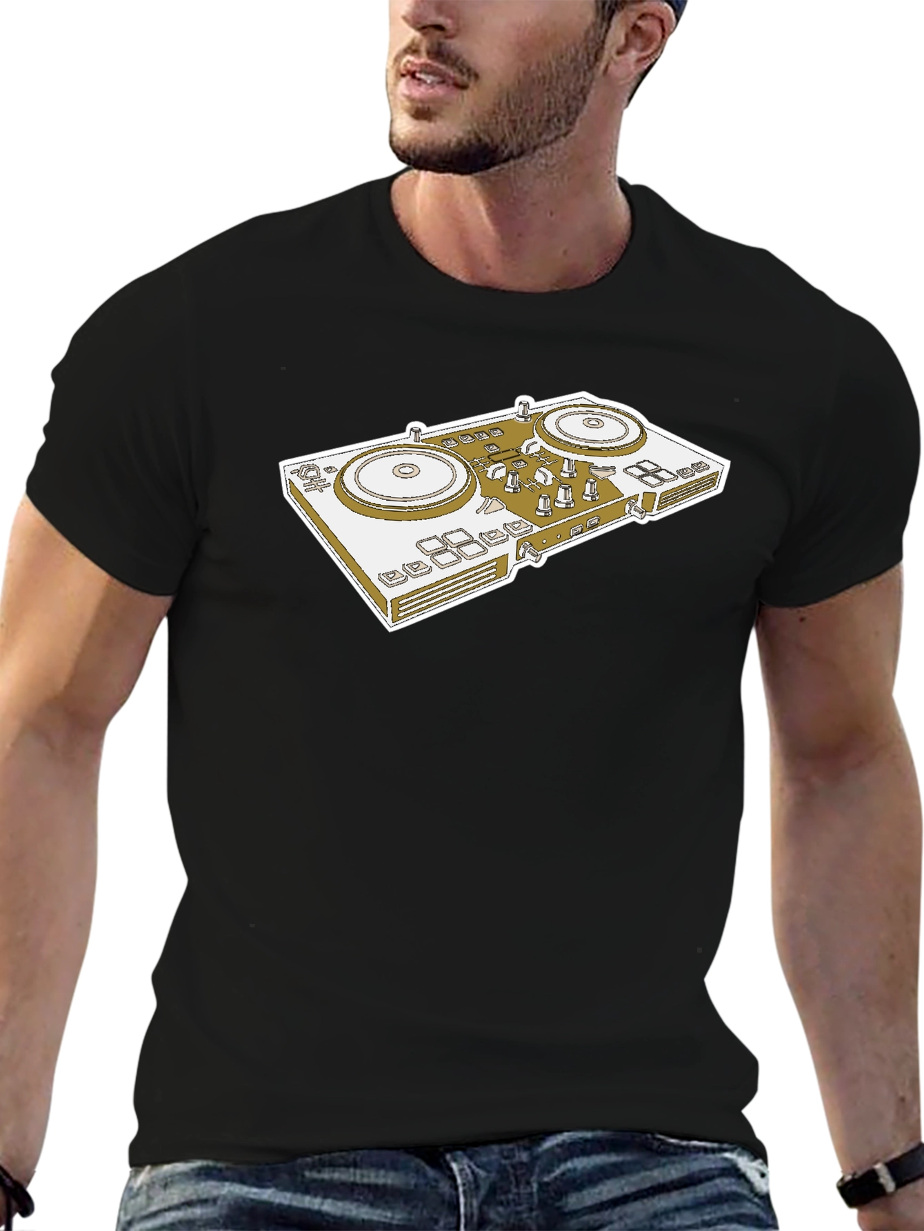 Black DJ Turntable Graphic Tee - Black Cotton view 6