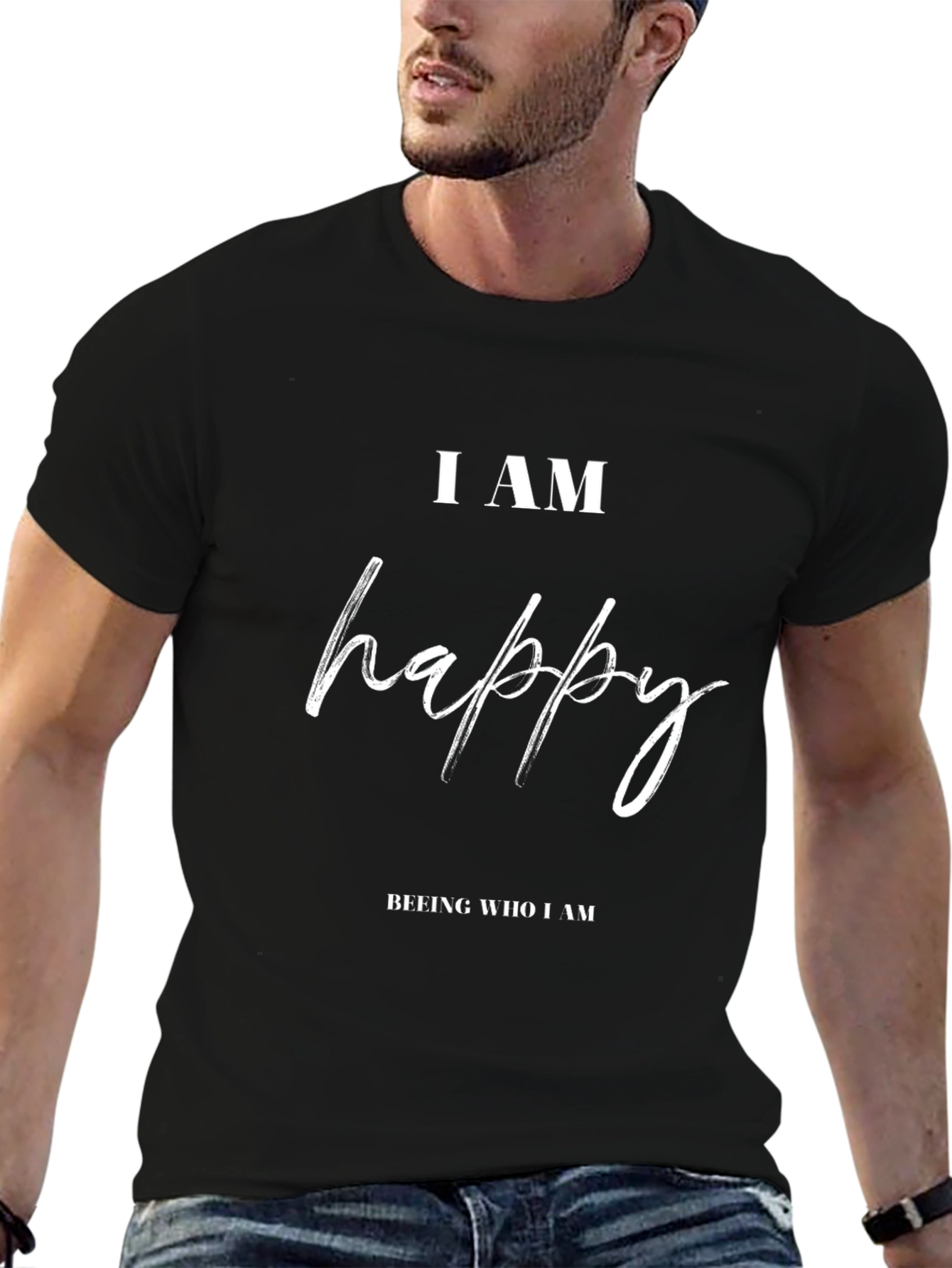 Black I AM Happy Graphic Tee - Positive Vibes T-Shirt view 6