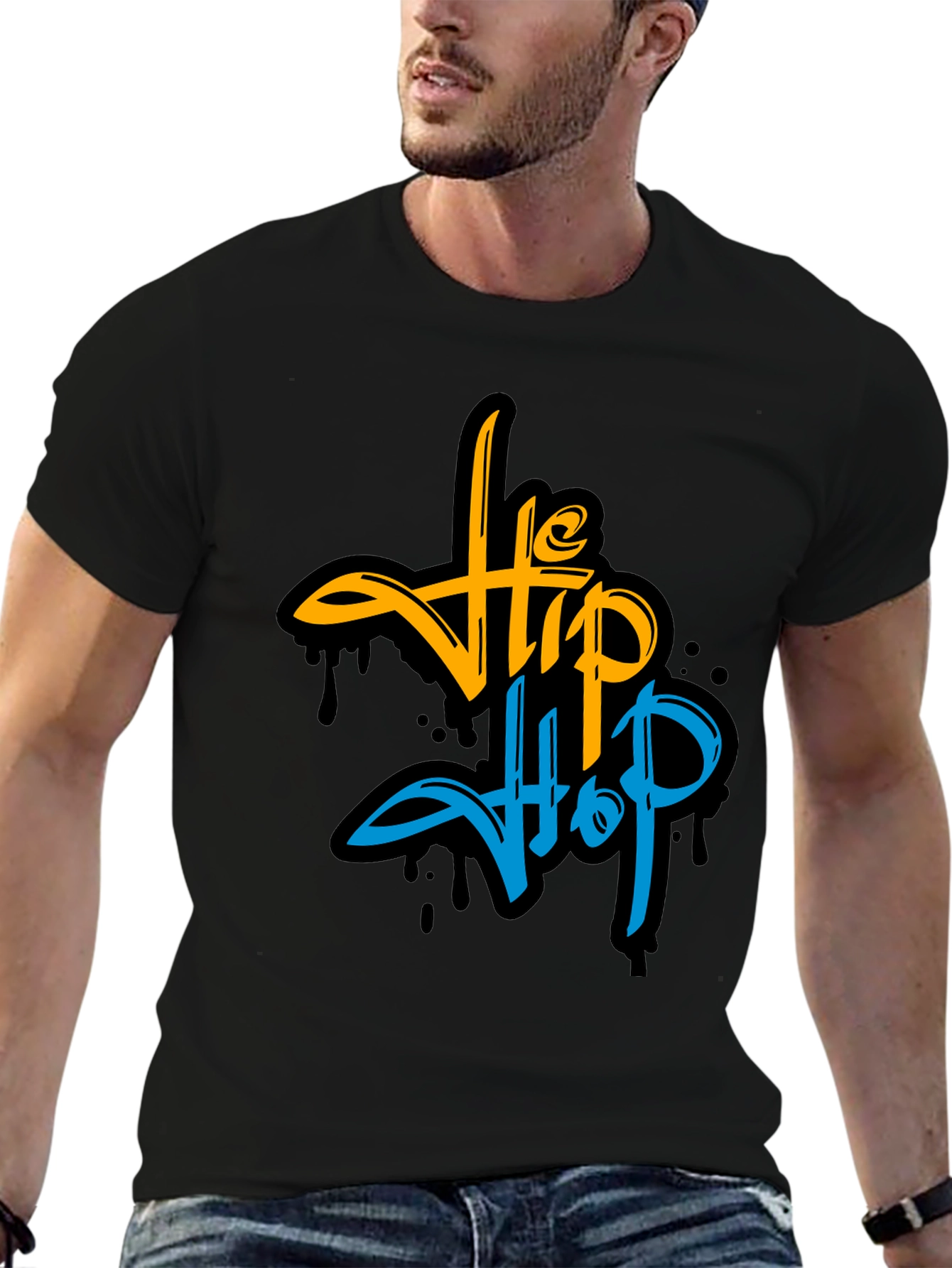 Black Hip Hop Graphic Print Black T-Shirt view 6