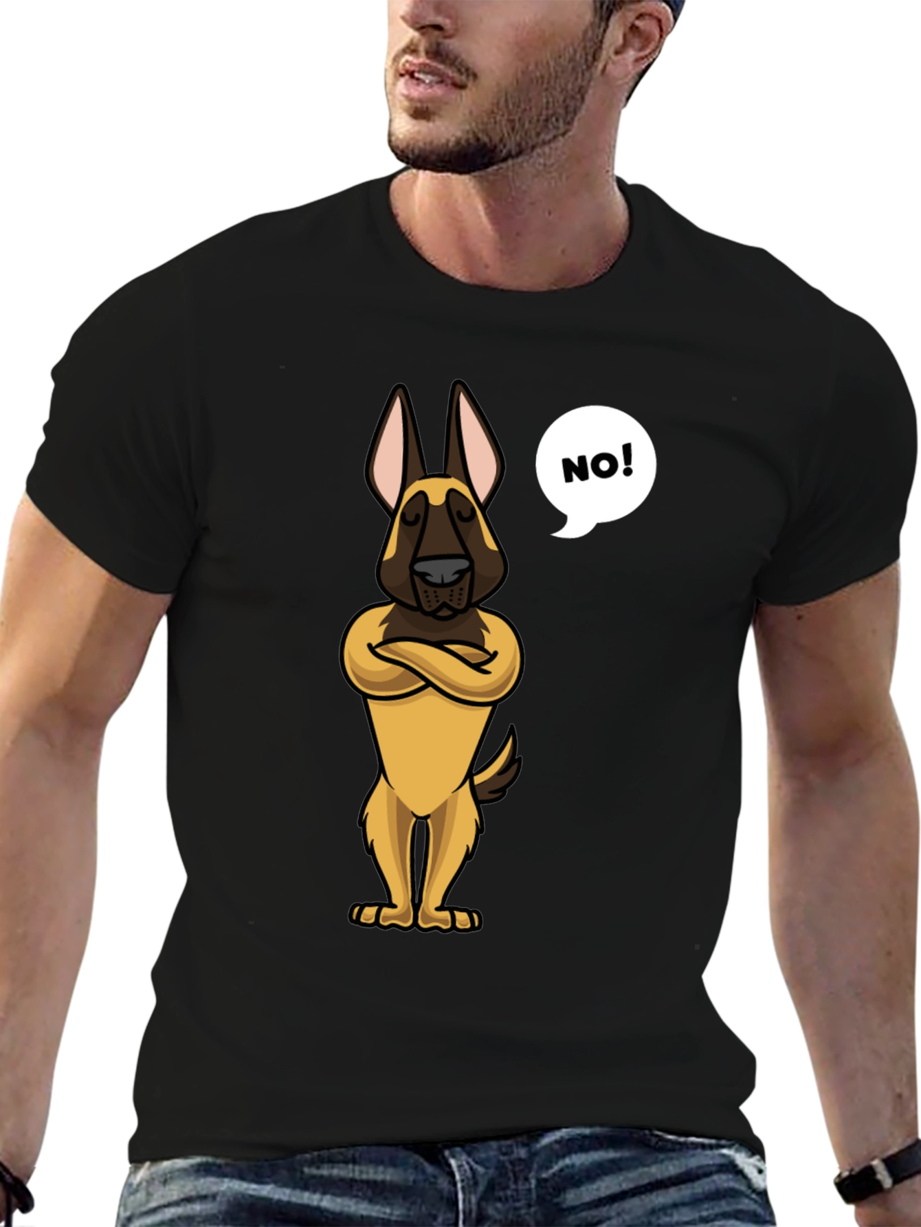 Black Funny Dog Cartoon T-Shirt - "NO!" view 6