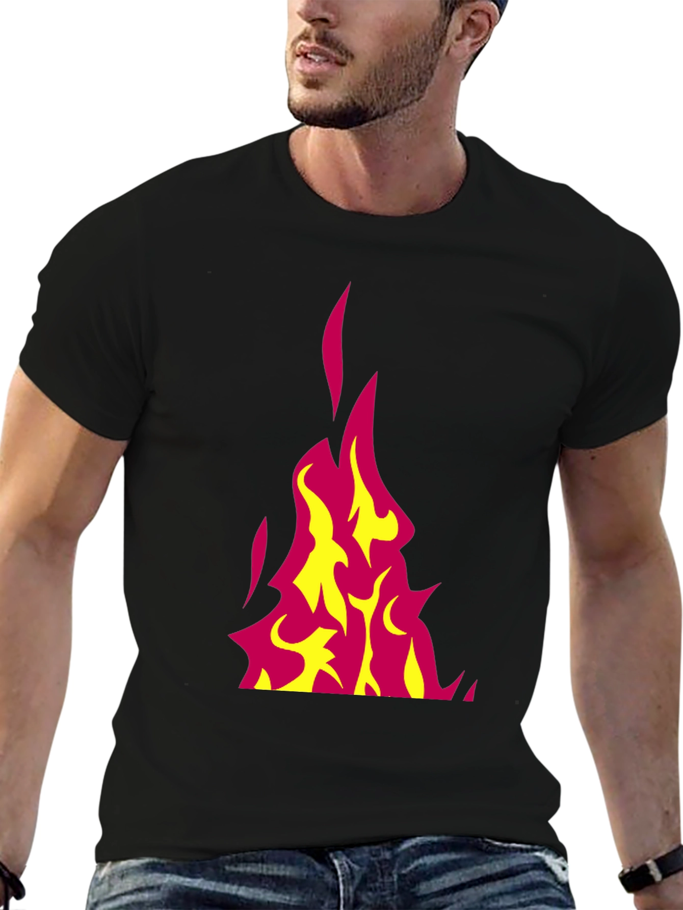 Black Flaming Hot Graphic Tee - Black Cotton T-Shirt view 6