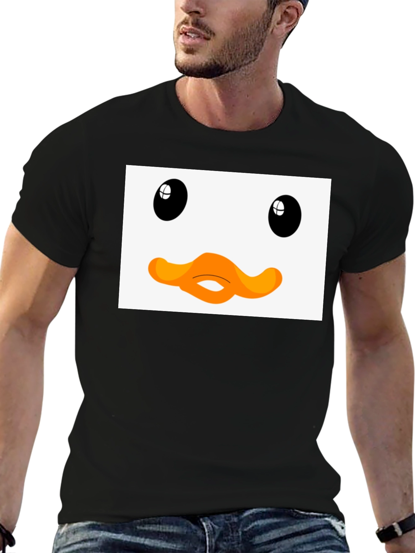 Black Duck Face Graphic Black Tee - Funny Cartoon Style view 6