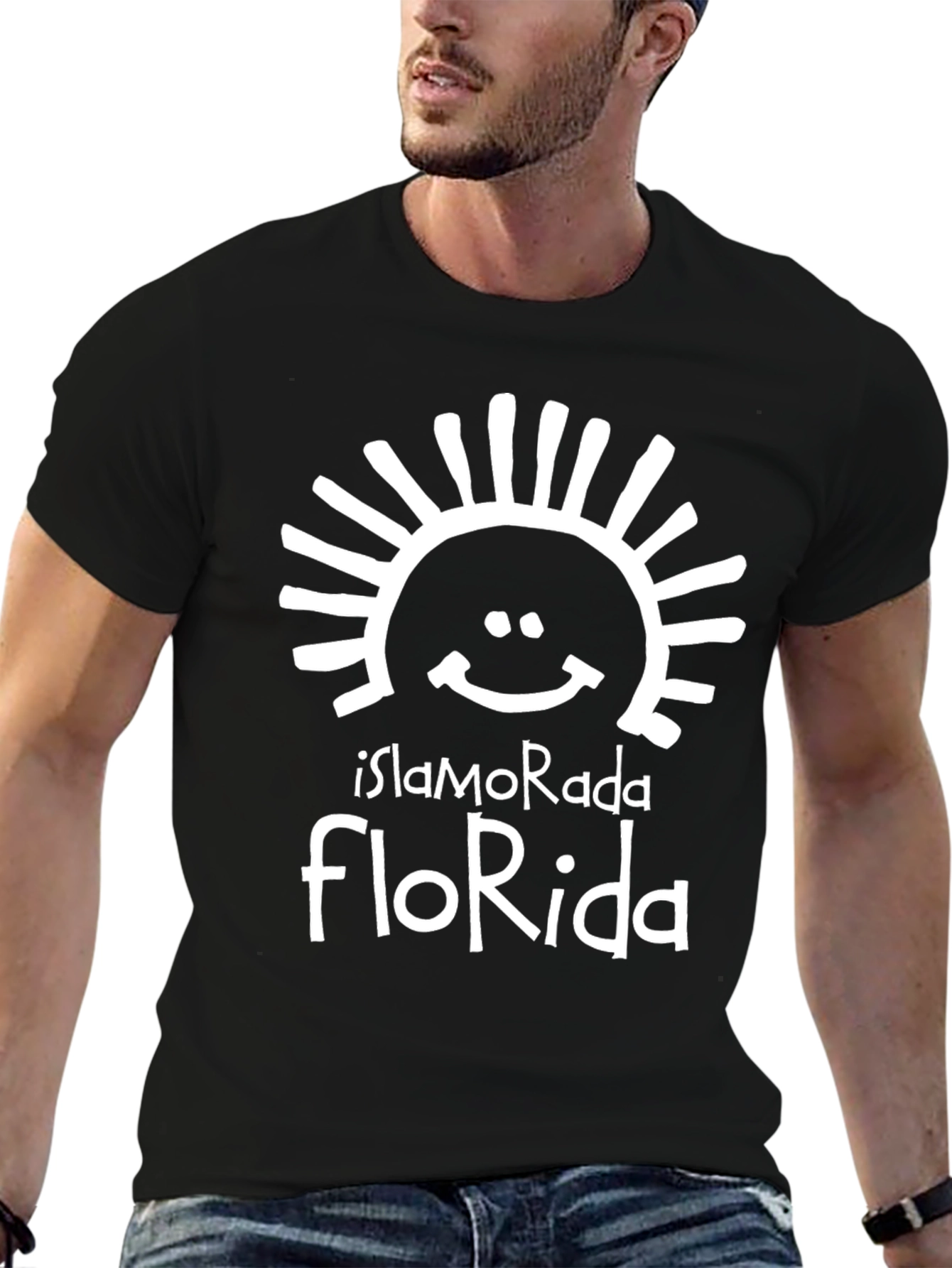 Black Islamorada Florida T-Shirt - Smiling Sun Graphic view 6