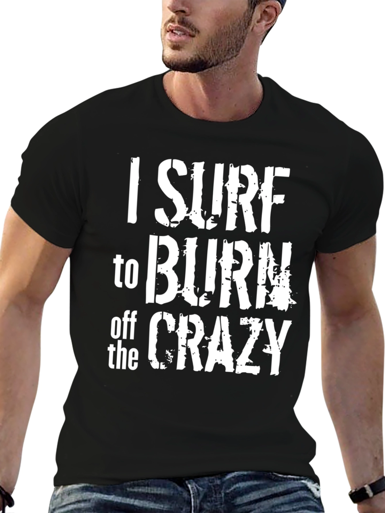 Black I Surf to Burn Off the Crazy Graphic Tee - Black view 6