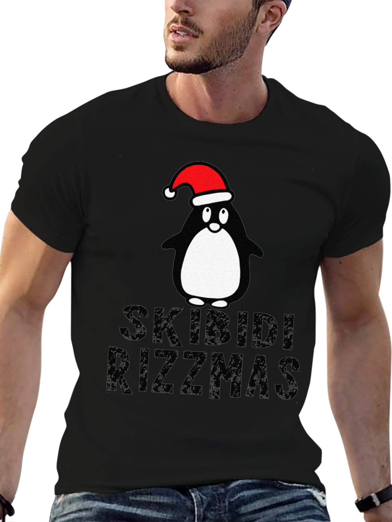 Black Skibidi Rizzmas Christmas Penguin T-Shirt view 6