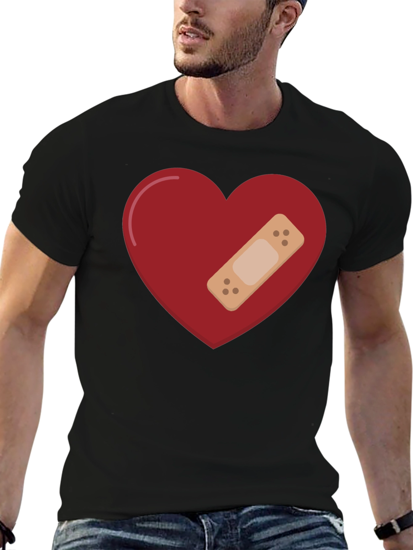 Black Heart with Bandage Graphic Tee - Unisex Black T-Shirt view 6