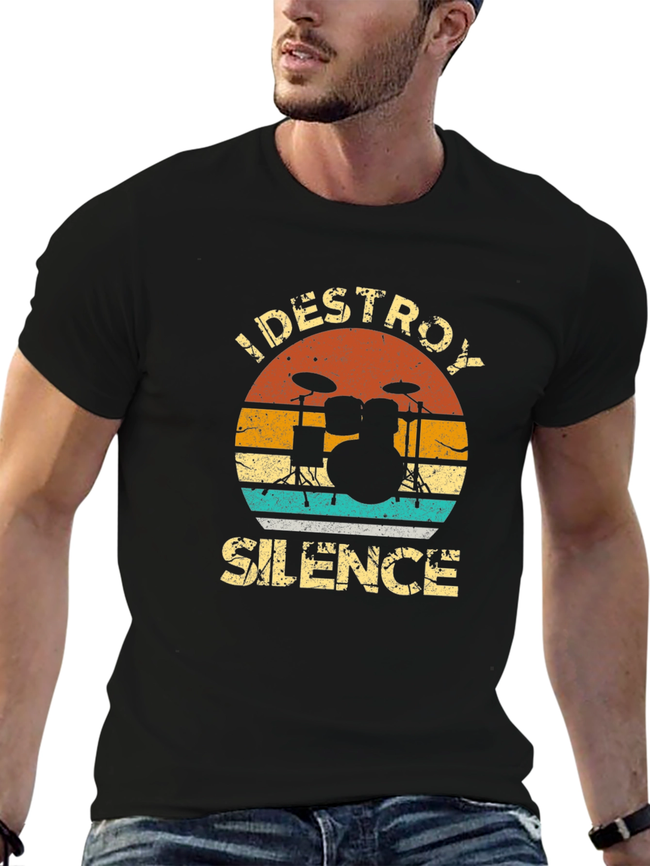 Black I DESTROY SILENCE Drummer Graphic Tee view 6