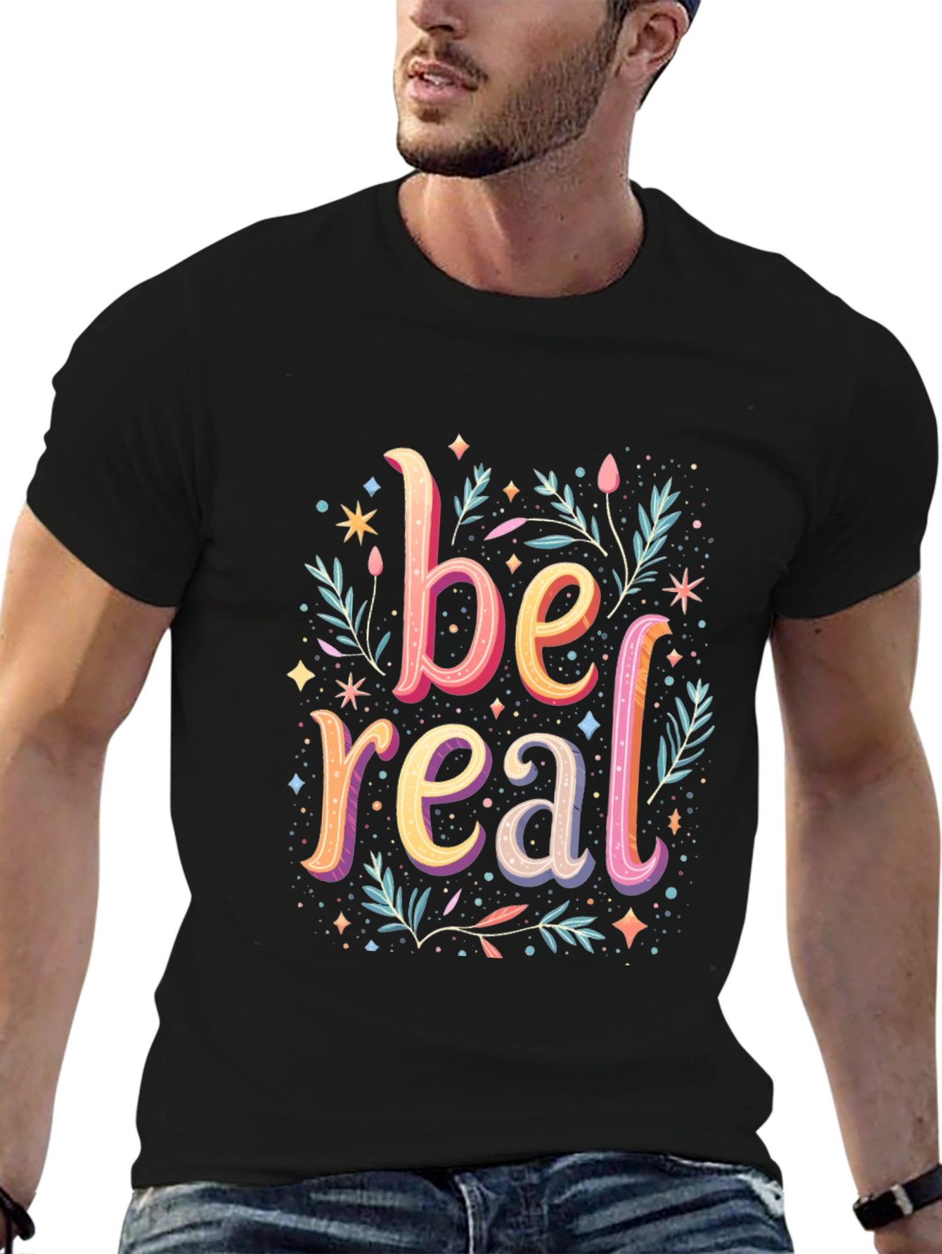 Black Be Real Graphic Tee - Trendy Cotton Comfort view 6
