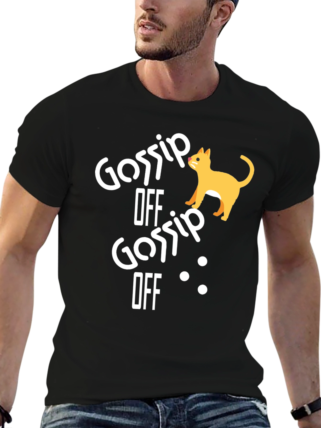 Black Gossip Off Cat Graphic Tee - Unisex Black T-Shirt view 6