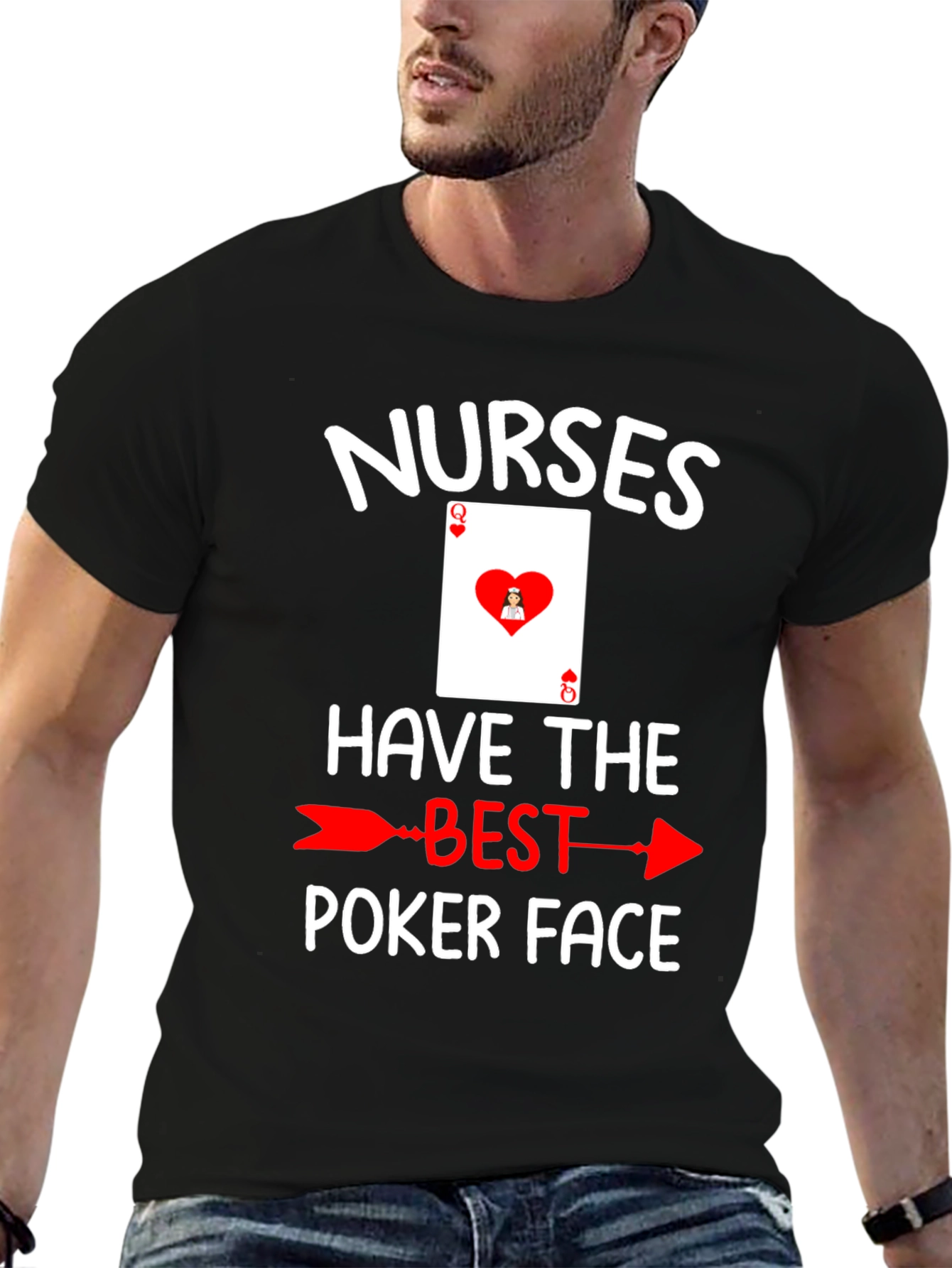 Black Nurses Poker Face T-Shirt view 6