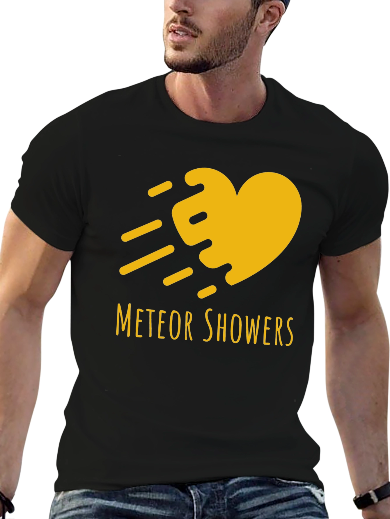 Black Meteor Showers Heart Graphic Black T-Shirt view 6