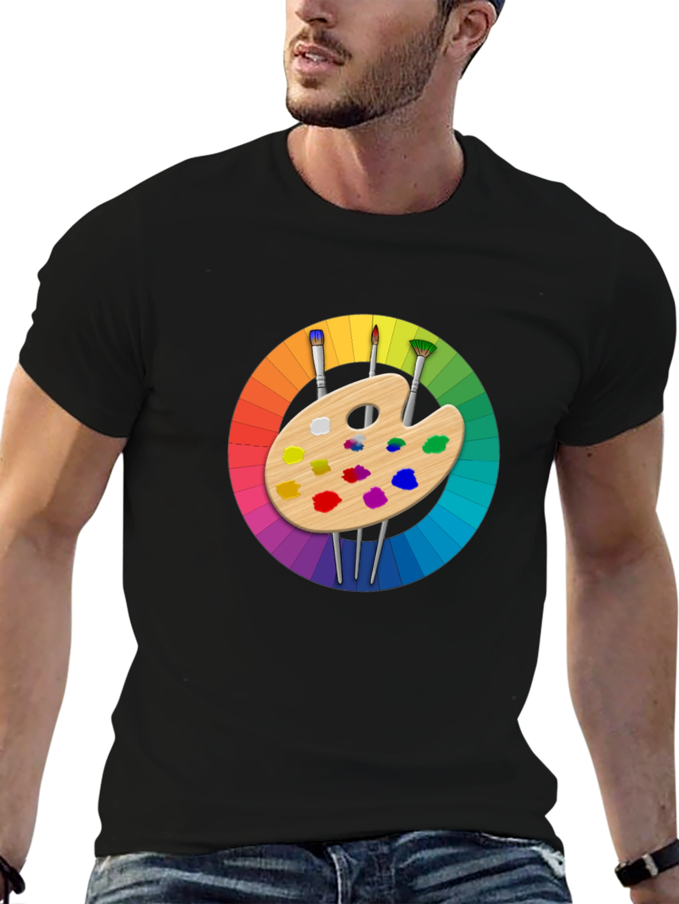Black Colorful Artist Palette Graphic T-Shirt view 6