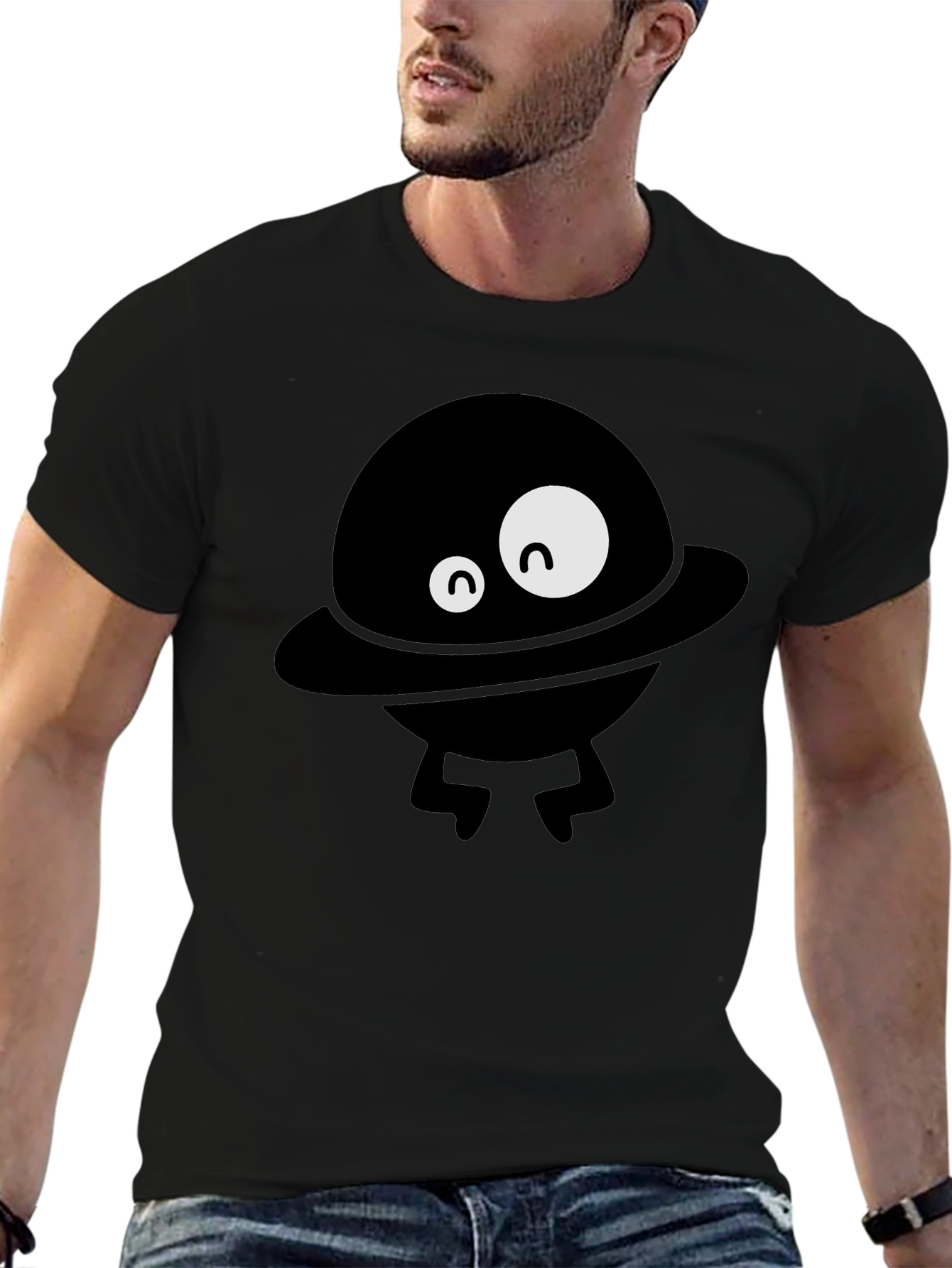 Black Funny Alien UFO Graphic Black T-Shirt view 6