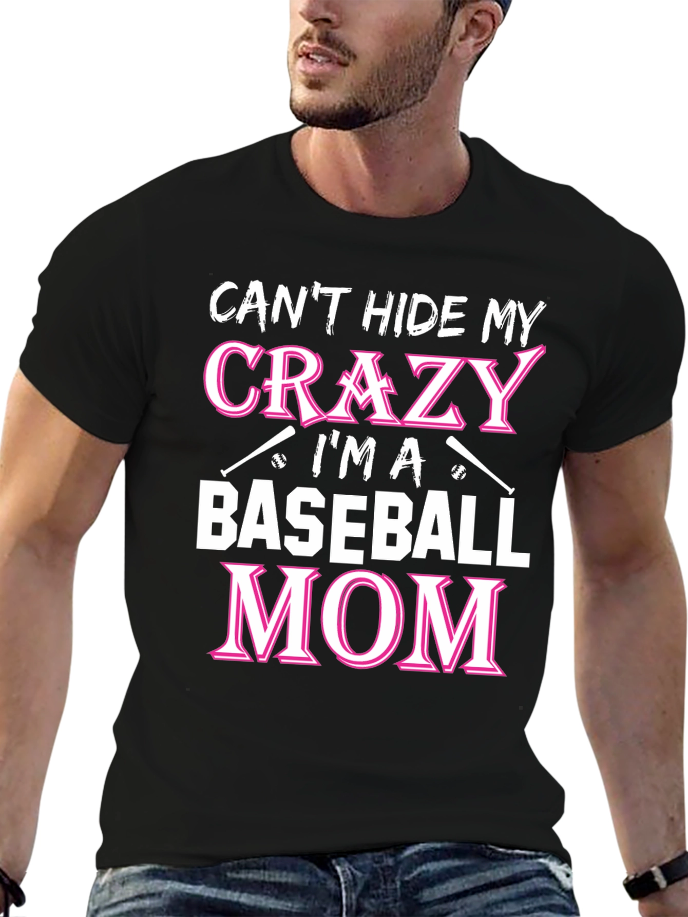 Black Crazy Baseball Mom Graphic T-Shirt view 6