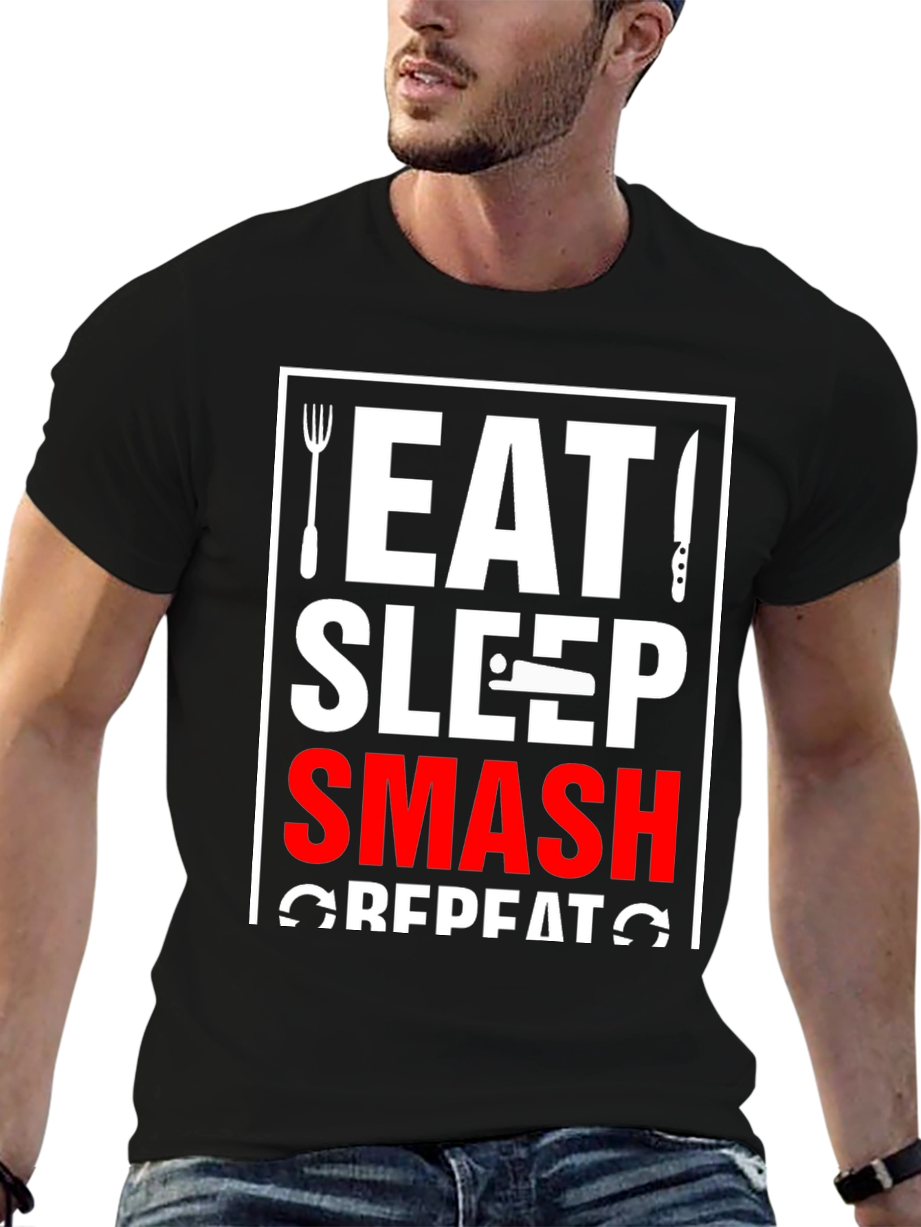 Black Eat Sleep Smash Repeat T-Shirt view 6