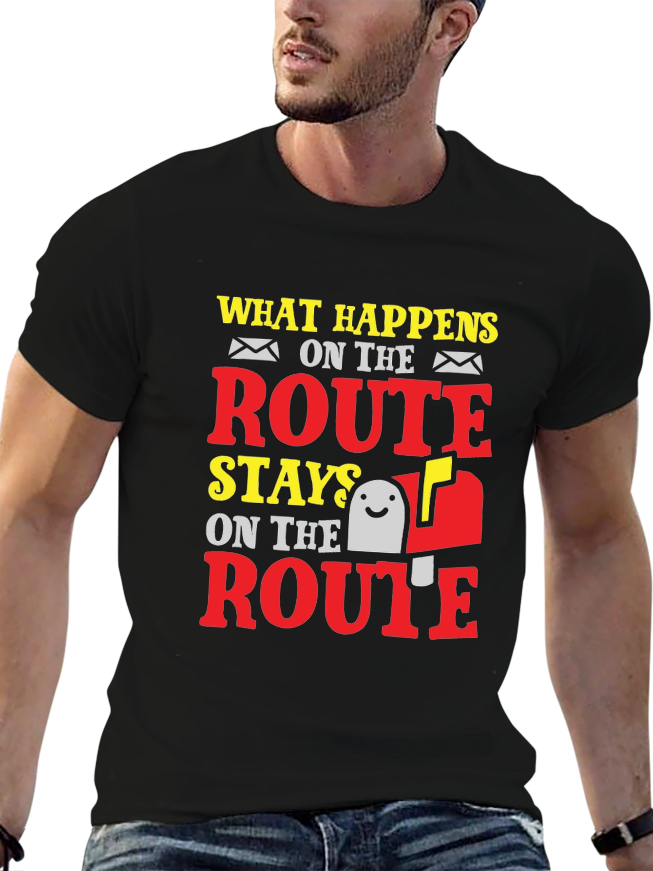 Black Funny Mail Carrier T-Shirt: What Happens on Route view 6