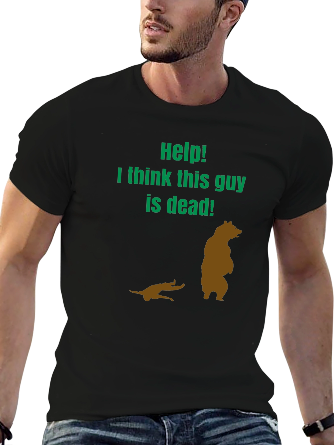 Black Humorous 'Help! This Guy is Dead' Graphic Tee view 6