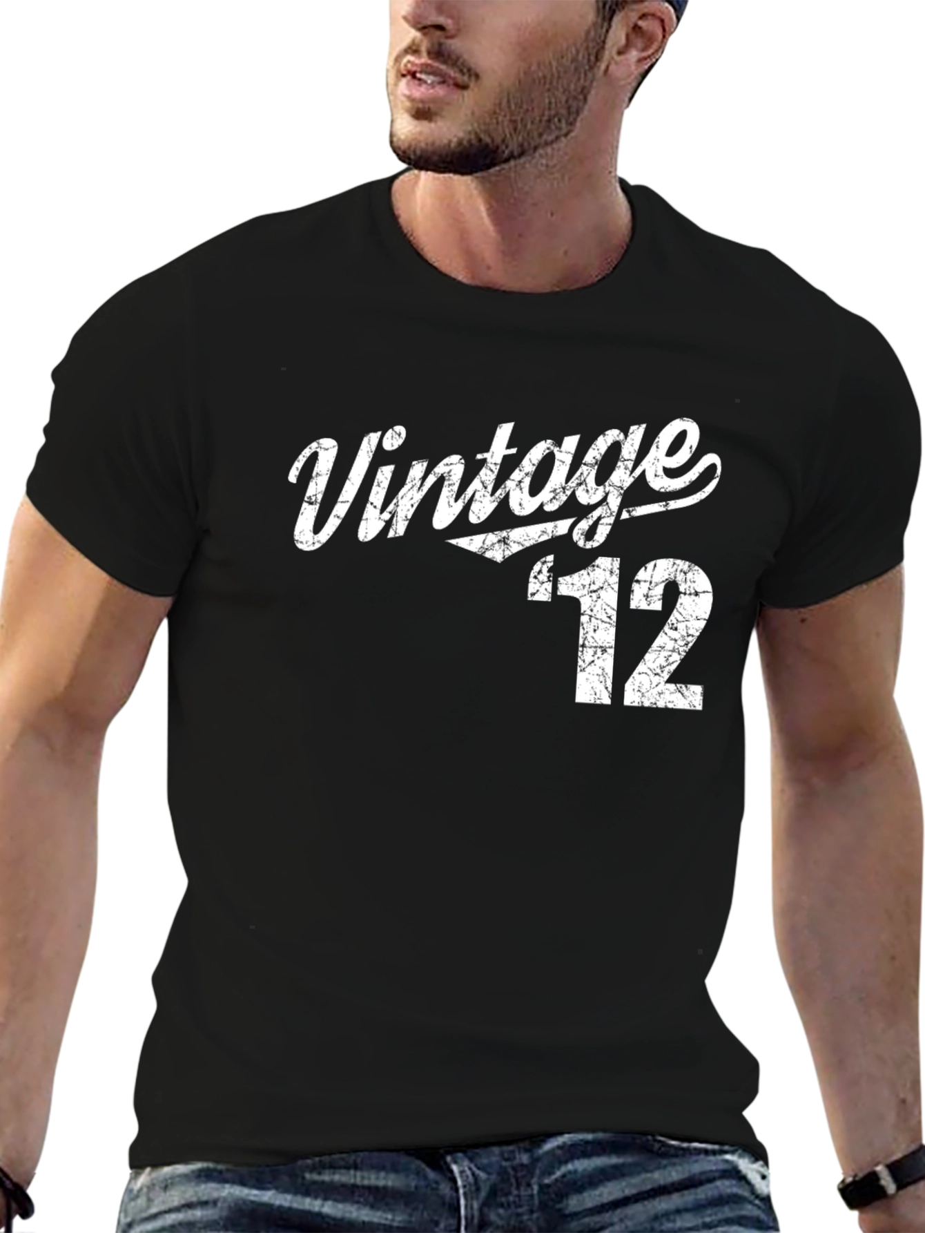 Black Vintage '12 Graphic Tee - Retro Style Black T-Shirt view 6