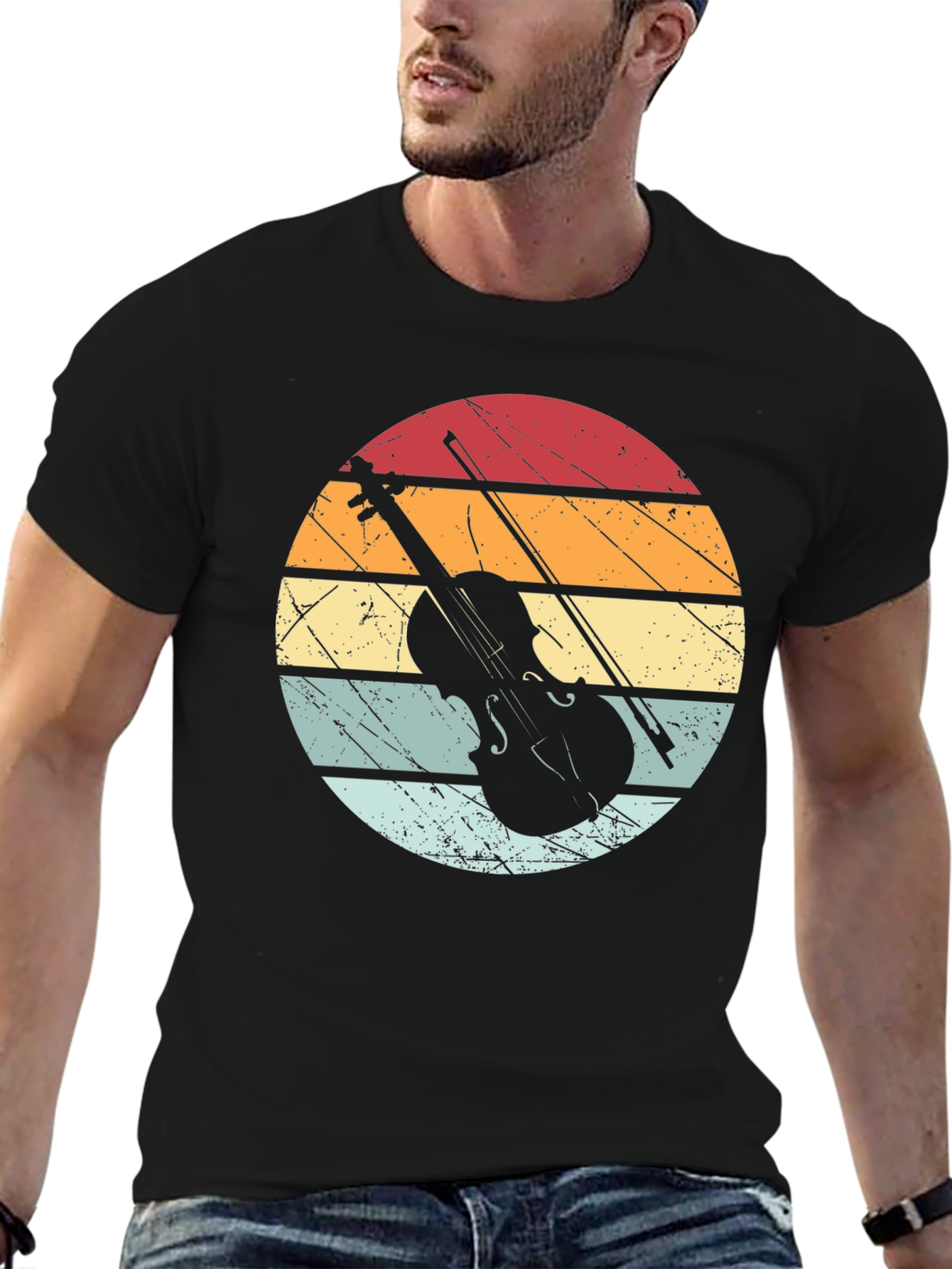 Black Vintage Violin Sunset T-Shirt view 6