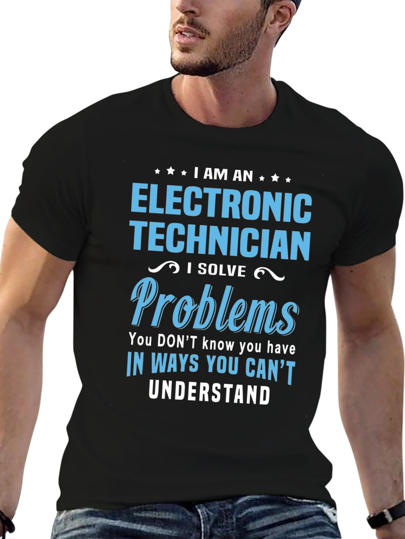 Black Electronic Technician T-Shirt - I Solve Problems view 6