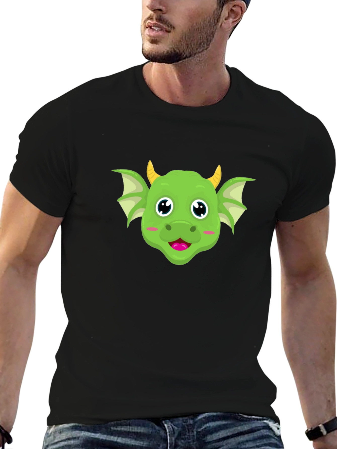 Black Cute Dragon Cartoon Graphic Tee view 6